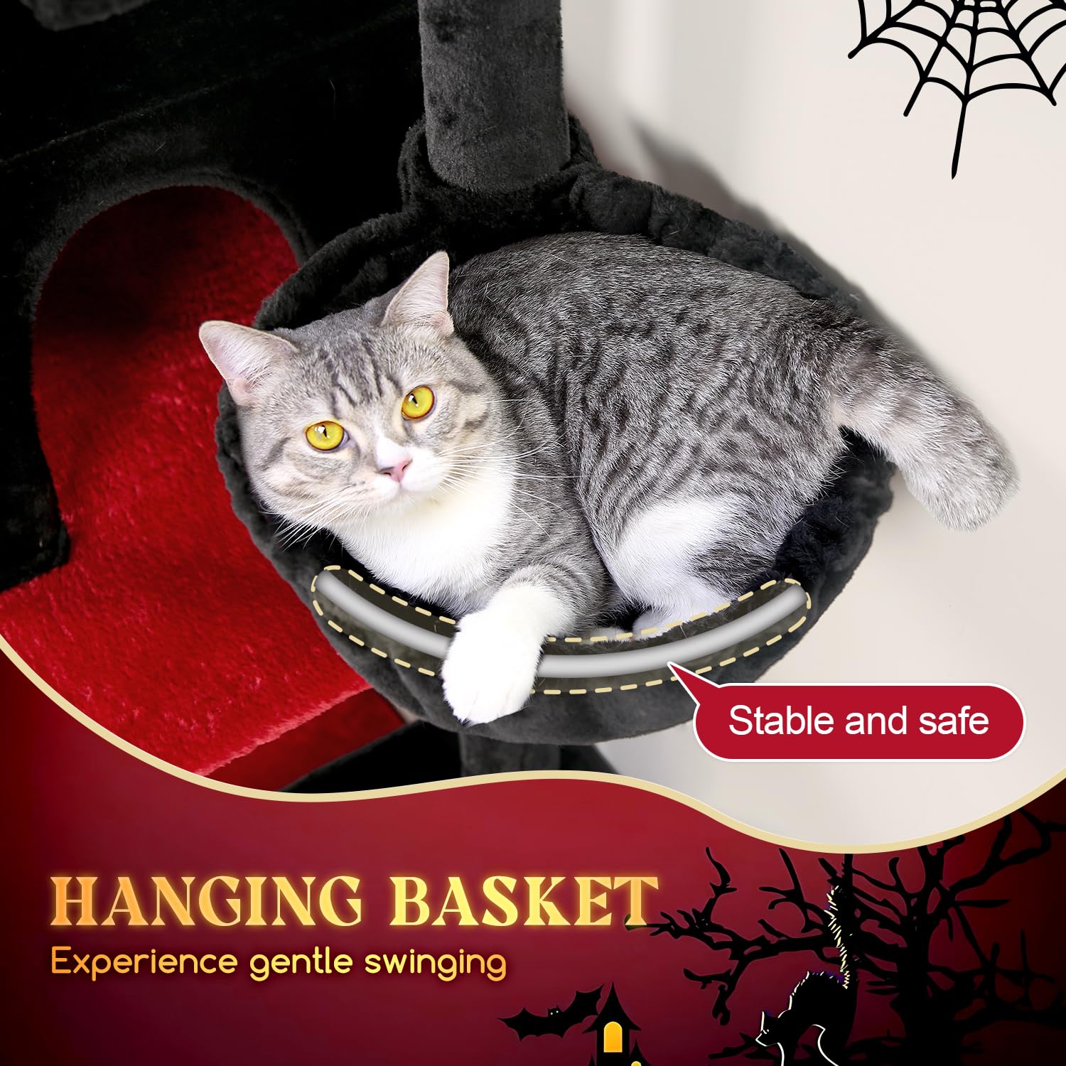 Globlazer F62 Gothic Cat Tree, 62In Goth Cat Tower Kitty Cat Climbing Tower With Large Platform For Indoor Cats, Scratching Post