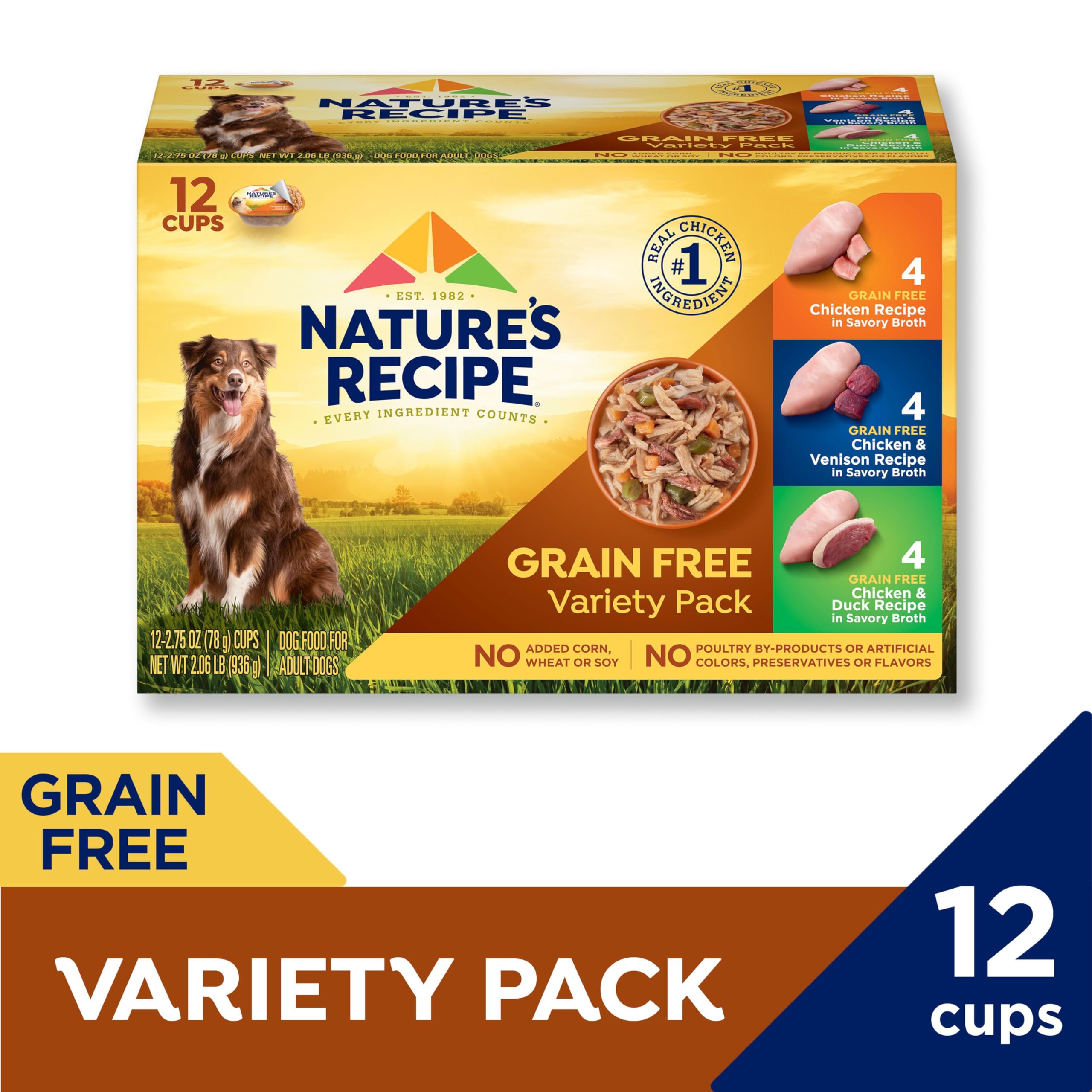 Natures Recipe Grain Free Wet Dog Food, Variety Pack, 2.75 Ounce Cup (Pack of 12)