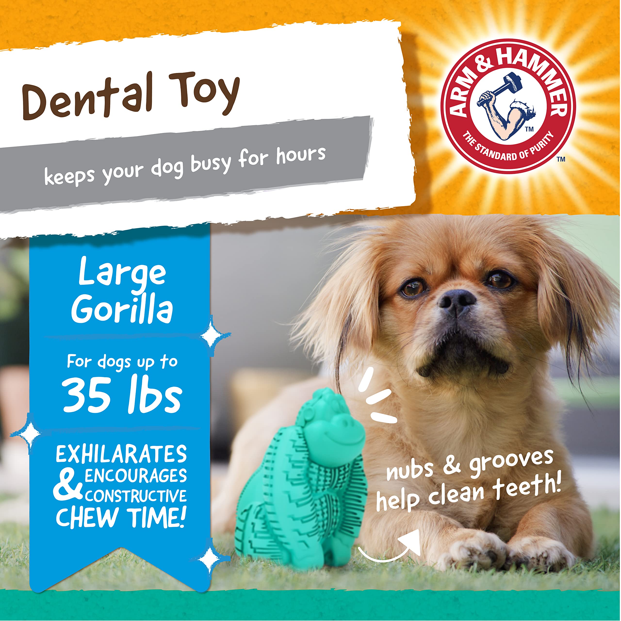 Arm & Hammer For Pets Super Treadz Gorilla Dental Chew Toy For Dogs, 12 Pack | Dog Dental Chew Toys Reduce Plaque & Tartar Buildup Without Brushing | Safe For Dogs Up To 35 Lbs