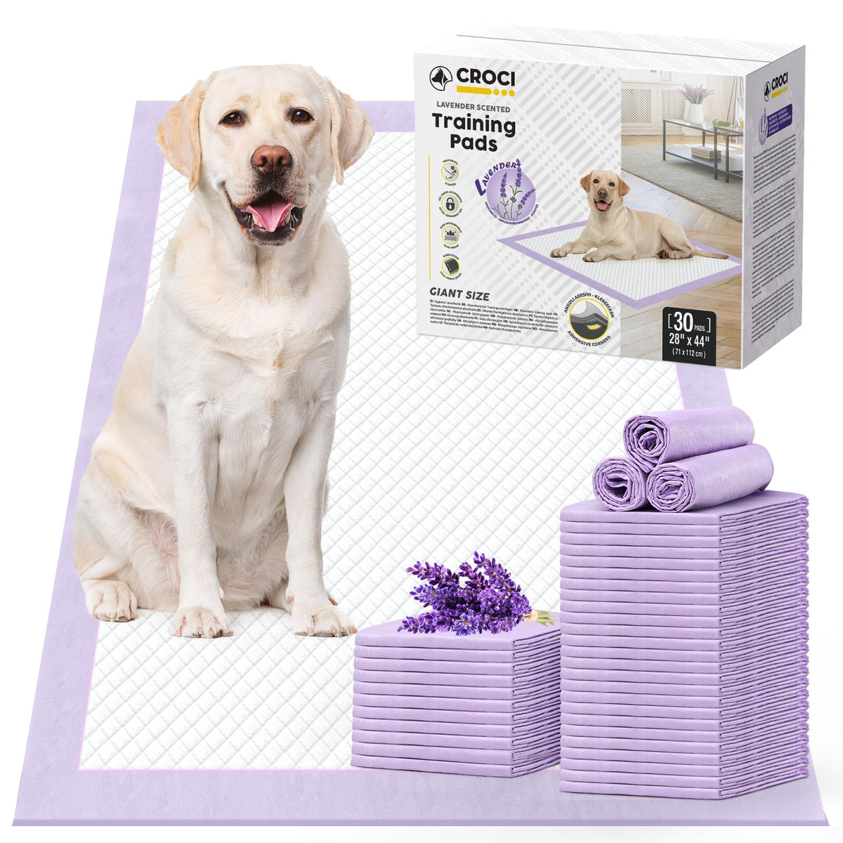 CROCI Dog Pads Lavender Scented 28x44in Pee Pads for Dogs with Odor Eliminating Thicken Super Absorbent Up to 12 Cups, Disposabl