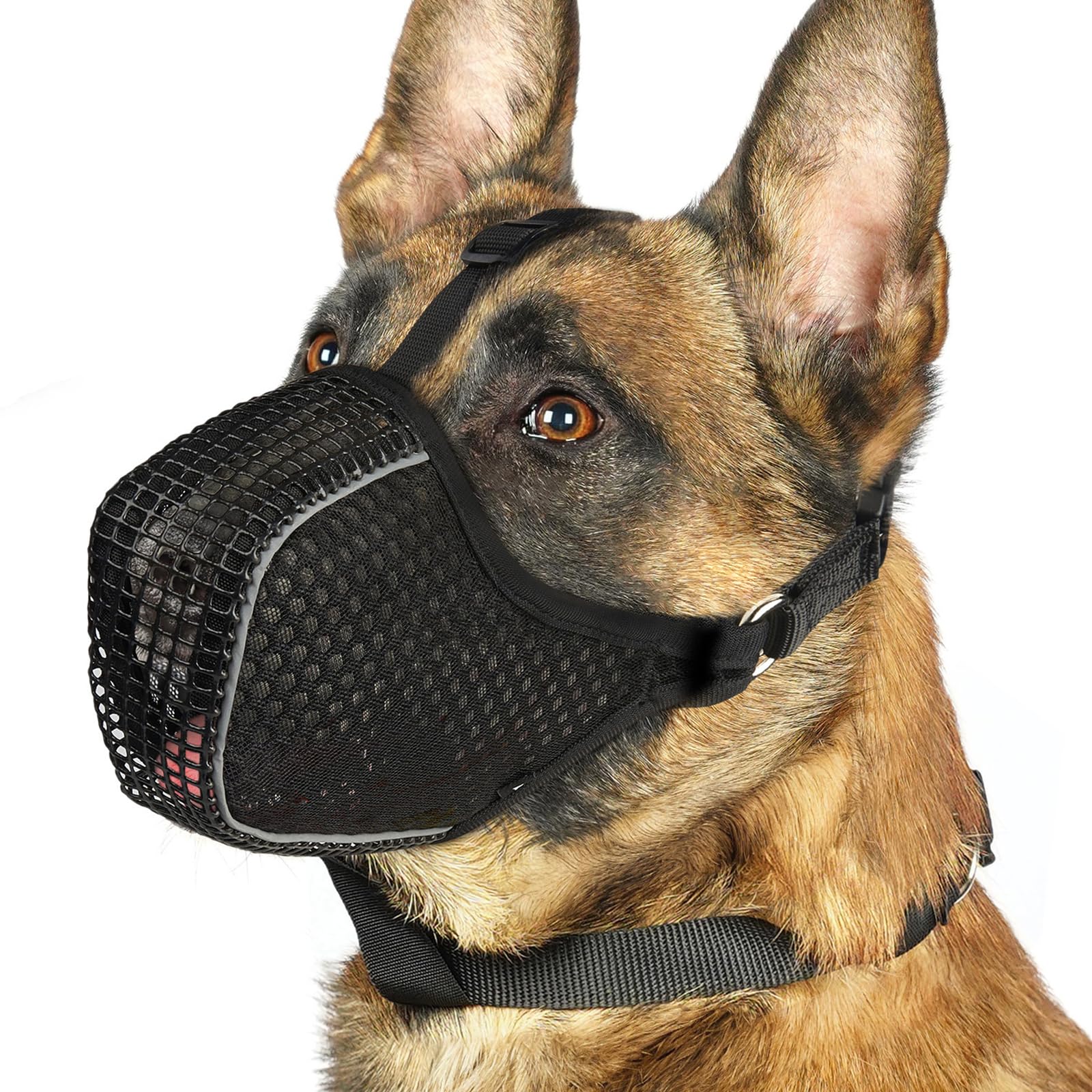 Mayerzon Dog Muzzle, Mesh Reflective Muzzle For Small Medium Large Dogs In Nighttime Walks, Soft Fully Closed Mouth Guard Anti B