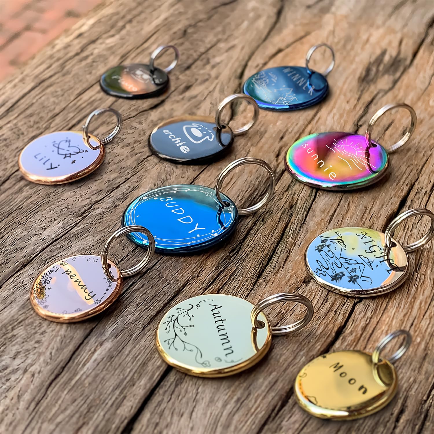 Flower Crown Pattern Art Design - Customizable Cats Dogs Id Tags - Stainless Steel Deep Engraving (Design)