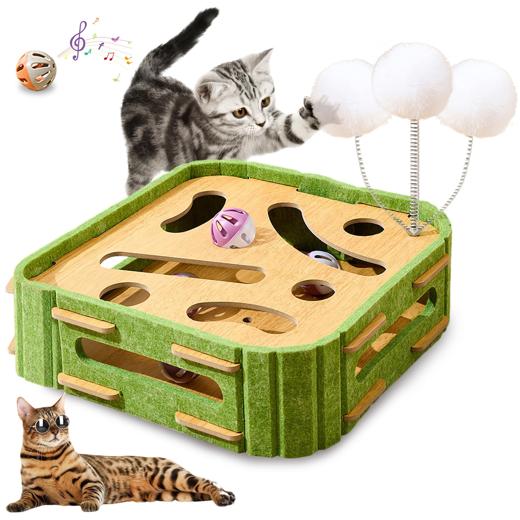 Cat Puzzle Toys Interactive Cat Dancer For Indoor Cats Teasing Box With Squeaky Toys And Scratching Felt,Kitten Track Ball Toy F
