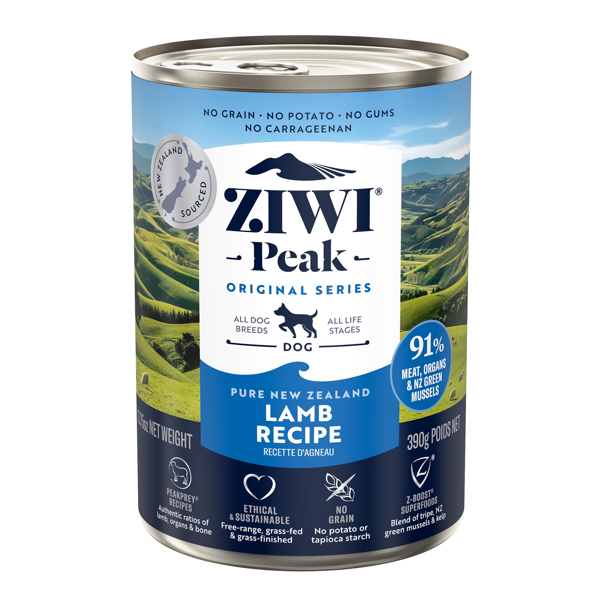 ZIWI Peak Canned Wet Dog Food - All Natural, High Protein, Grain Free, Limited Ingredient, with Superfoods (Lamb, Case of 12, 13