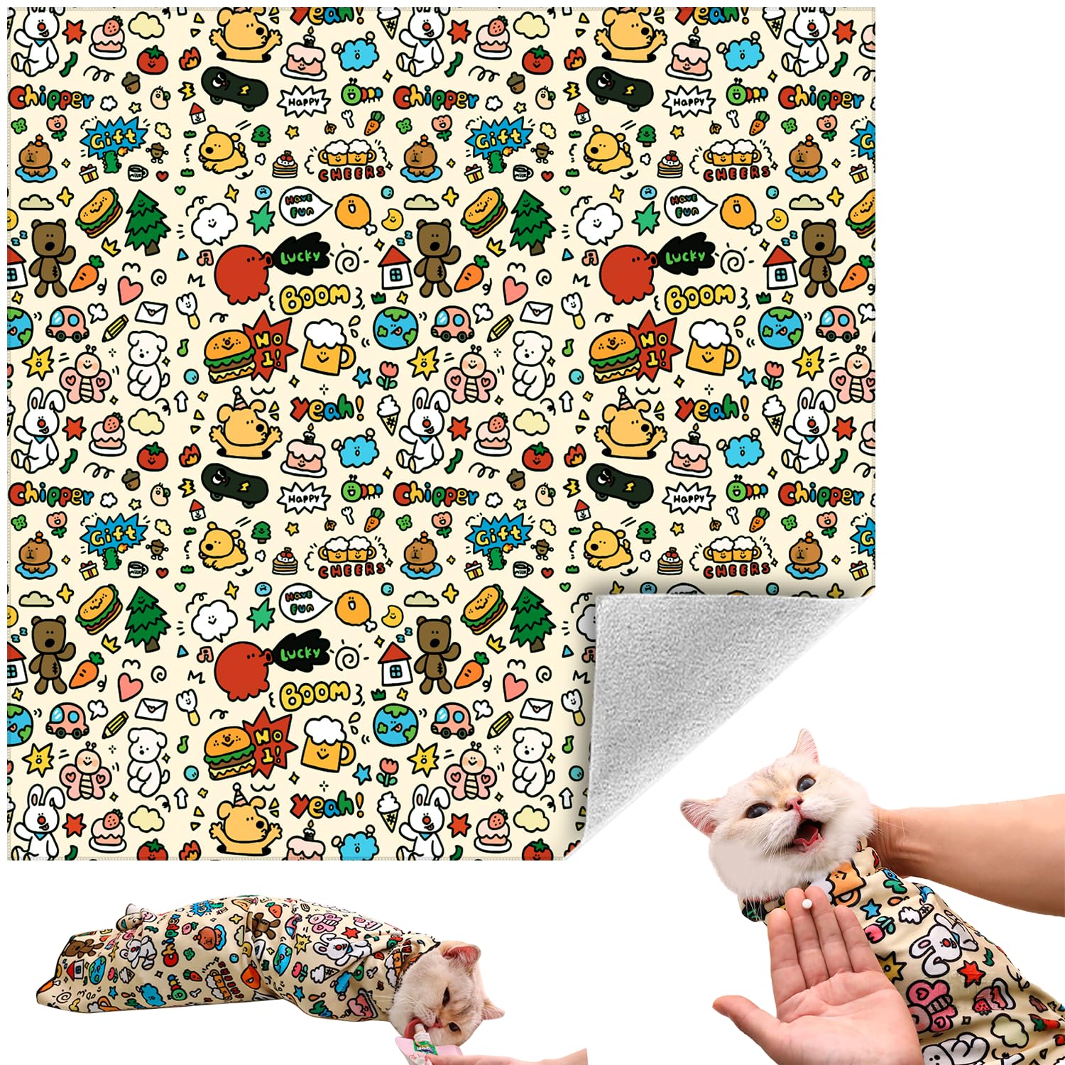 Cat Grooming Wrap, Self-Adherent Soft Cat Blanket To Wrap, Nail Clipping, Anti-Bite, Anti-Scratch, Anti-Escape Calming Wrap (Cut