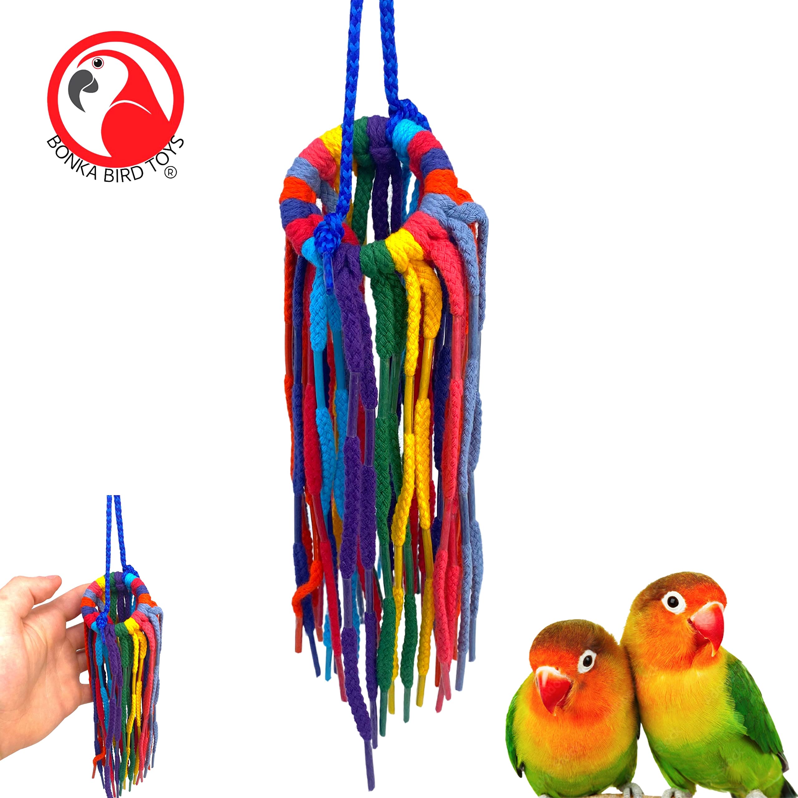 Bonka Bird Toys 51214 Small Aglet Heaven, 11' Hanging Bird Toy, Soft Colorful Cotton Shoelace Ring With Plastic Aglets, Lightweight And Easy To Play With, Safe For Parrots, Parakeets, Cockatiels