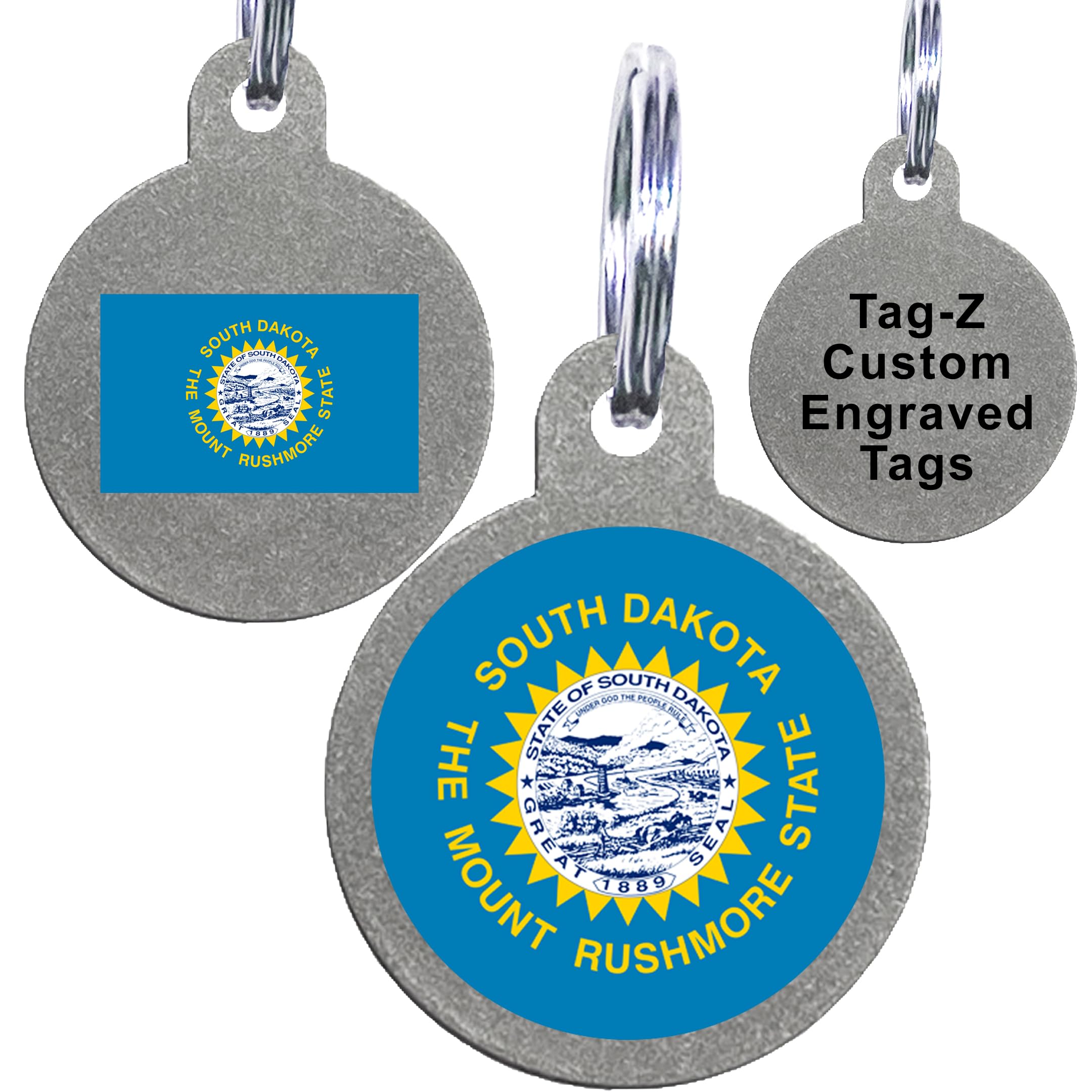 South Dakota Flag Pet Id Tags, Custom Printed And Laser Engraved Circle