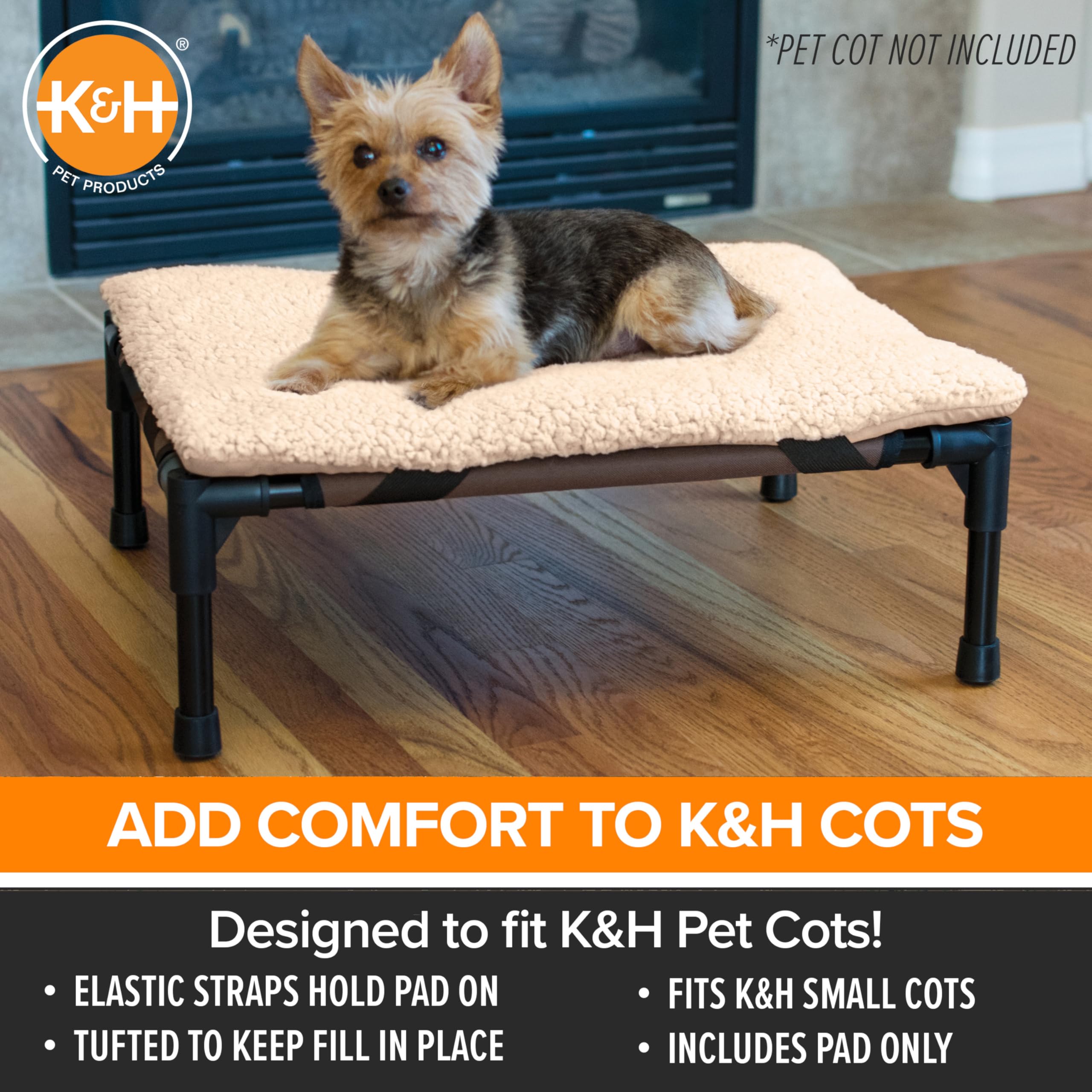 K&H Pet Products Dog Cot Pad (Cot Sold Separately), Pillow-Top Comfort Bed for K&H Small Elevated Dog Beds, Soft & Fluffy, Secur