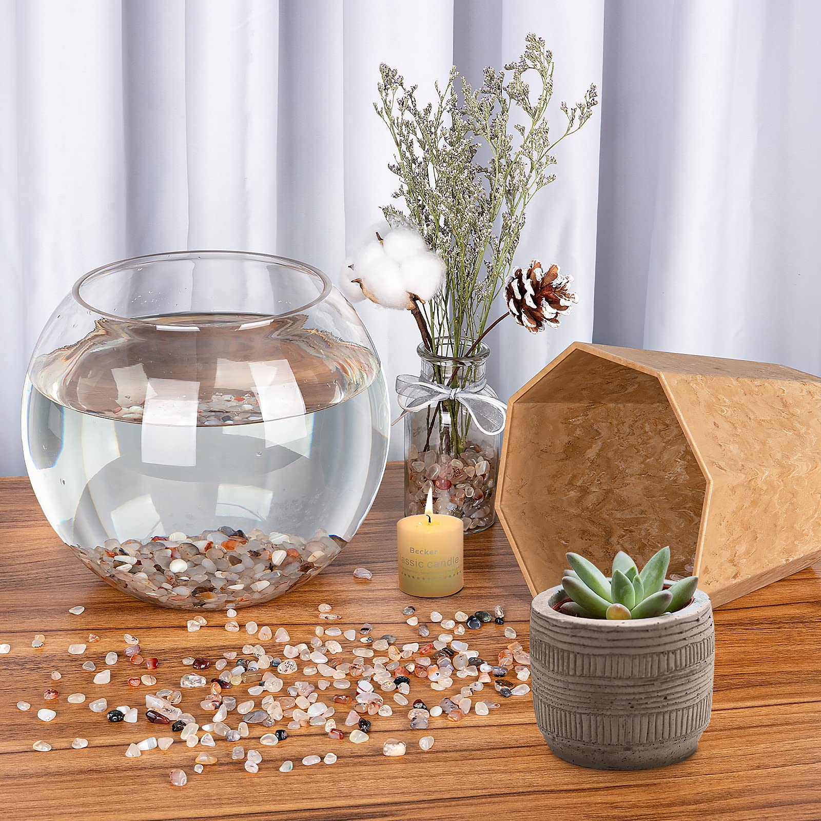 Decorative Polished Rocks, RIFNY 0.3 Gravel Rocks Crushed Crystal for Plant Flower Pots Succulents Cactus Bamboo Plant Vase Fill