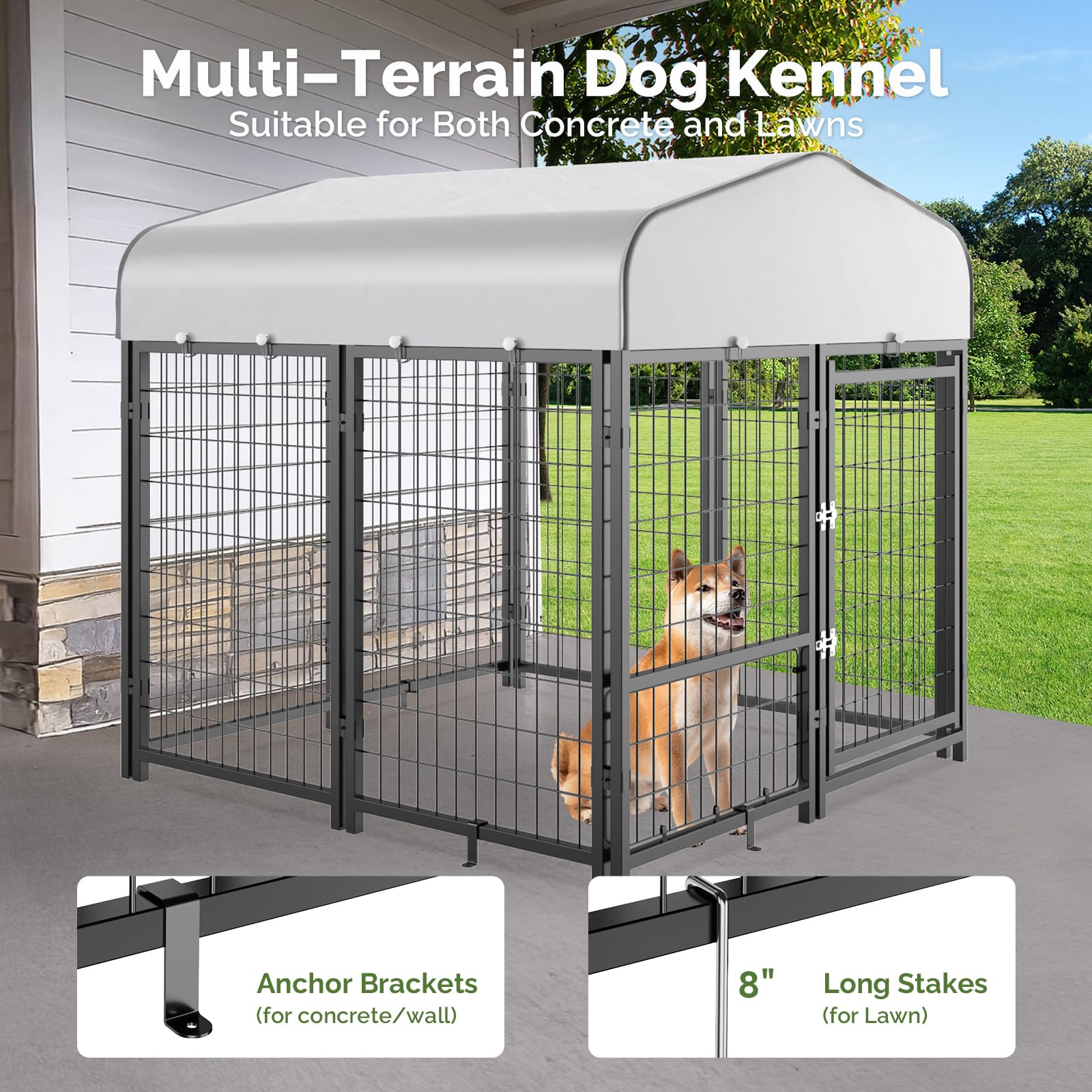 Sino Luban Outdoor Dog Kennel Outside With Small Door- 4X4X4.5 Large Dog Kennels With Roof For Small Dogs Breed -Run Cage Enclos