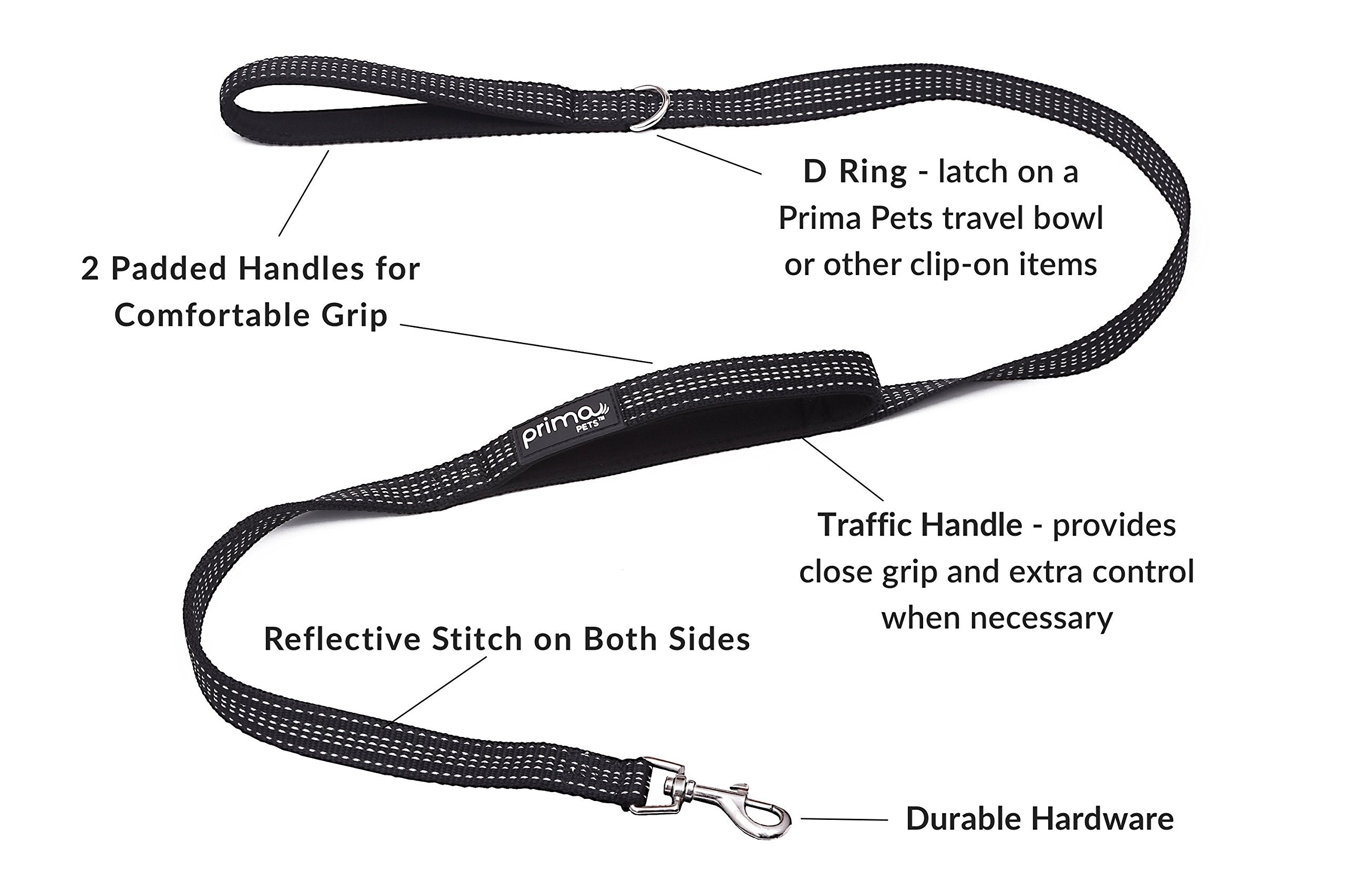 Reflective Nylon Dog Leash with Padded Double Handles, Heavy Duty Dual Neoprene Handles for Control Safety Training, For Small t