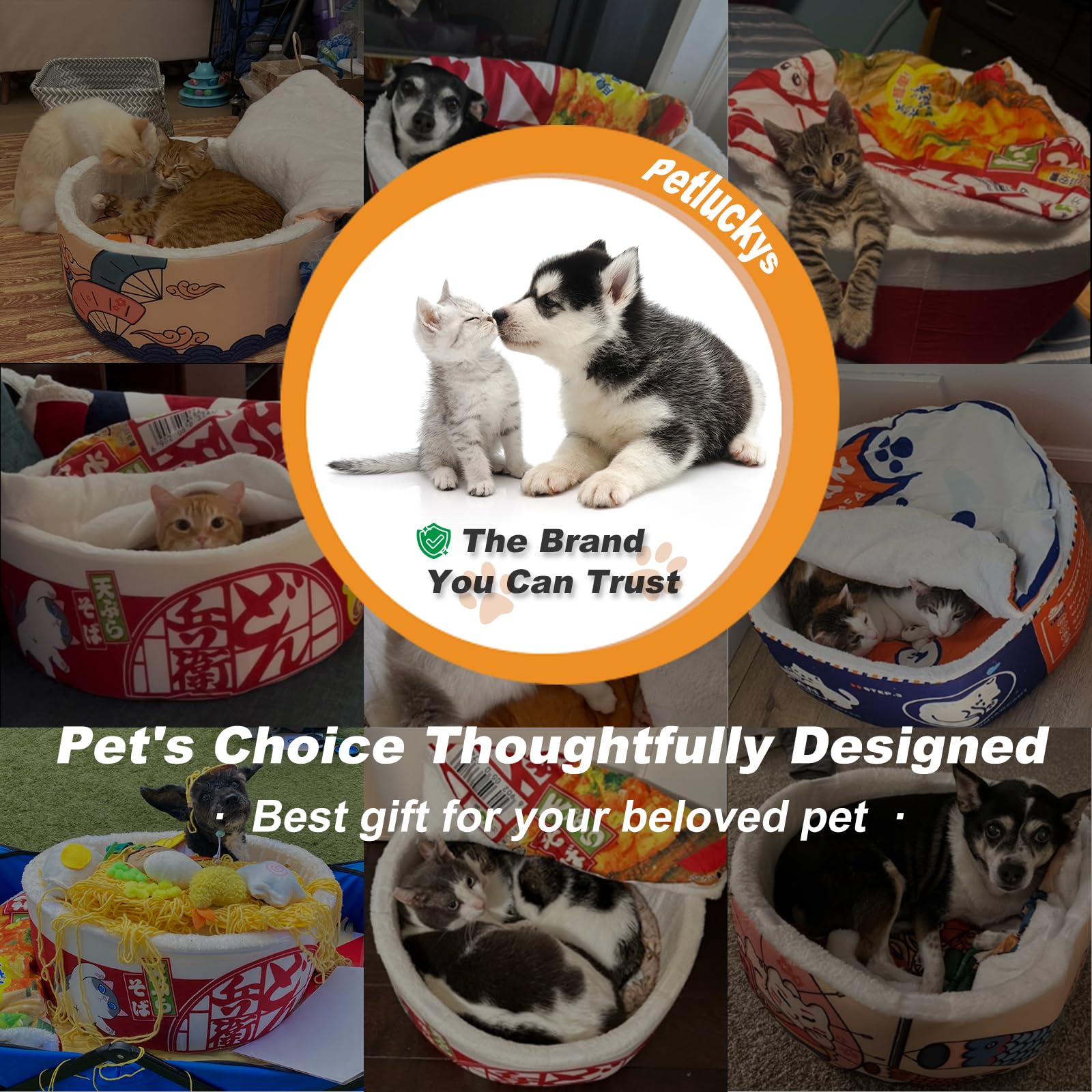 ?? Ramen Noodle Dog & Cat Bed,Keep Warm And Super Soft Creative Pet Nest For Indoor Cats,Removable Washable Cushion For Small Me