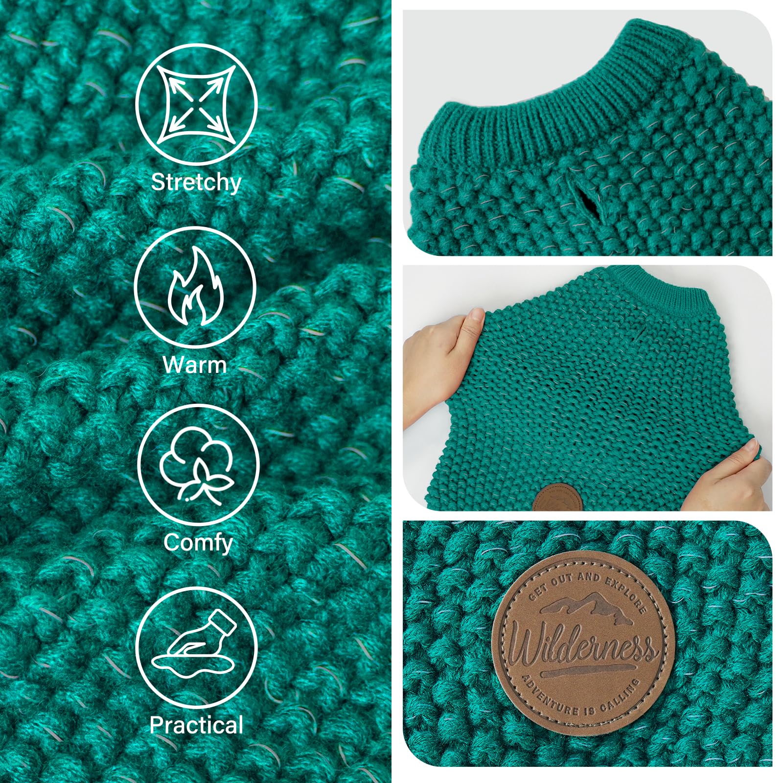 Kyeese Stretchy Dog Coats - Comfy Christmas Sweater With Leash Hole And Reflective Yarn For Small Dogs, Green, S