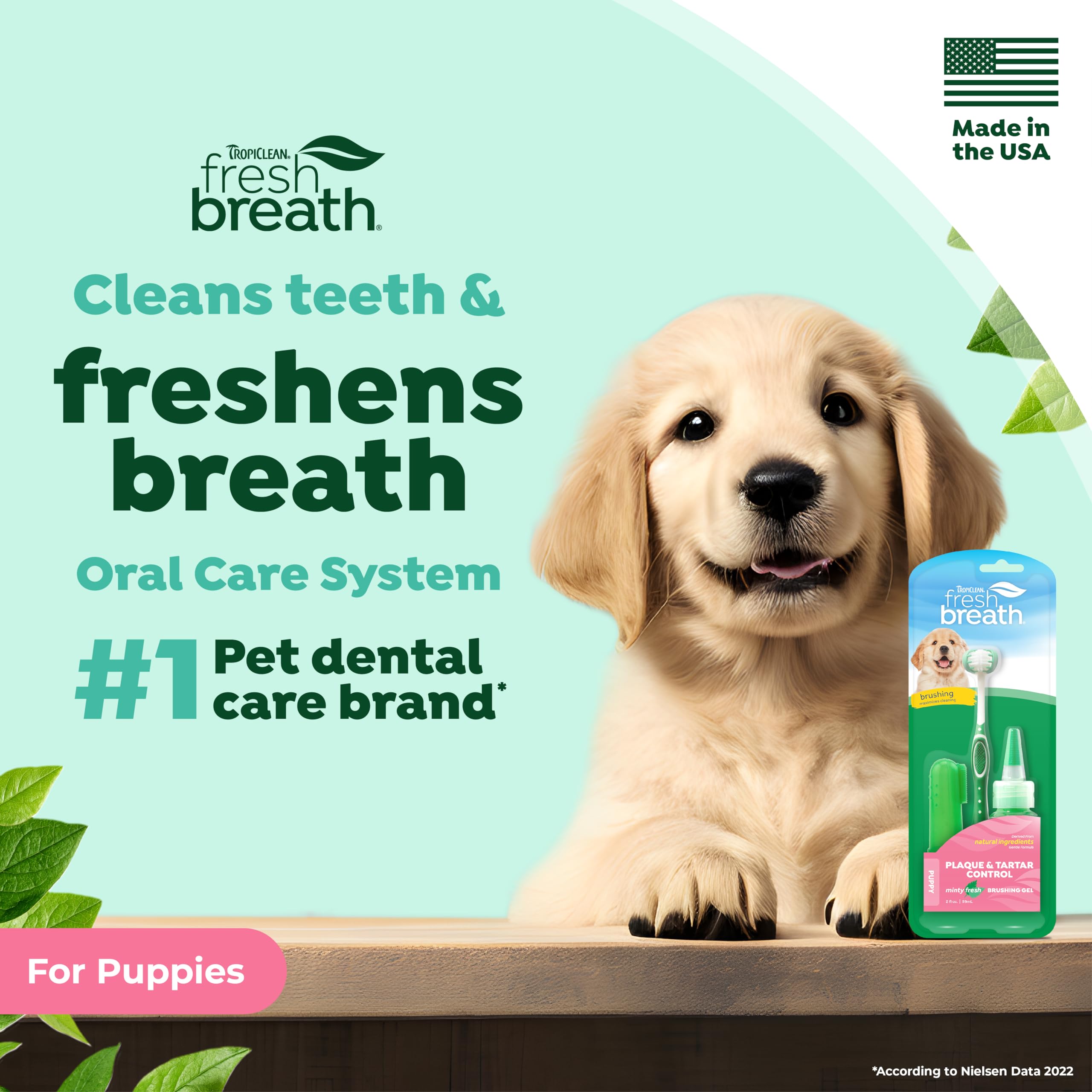 TropiClean Fresh Breath Toothbrush and Toothpaste Kit for Puppies, Teeth Cleaning Kit to Prevent Plaque & Tartar, Breath Freshen