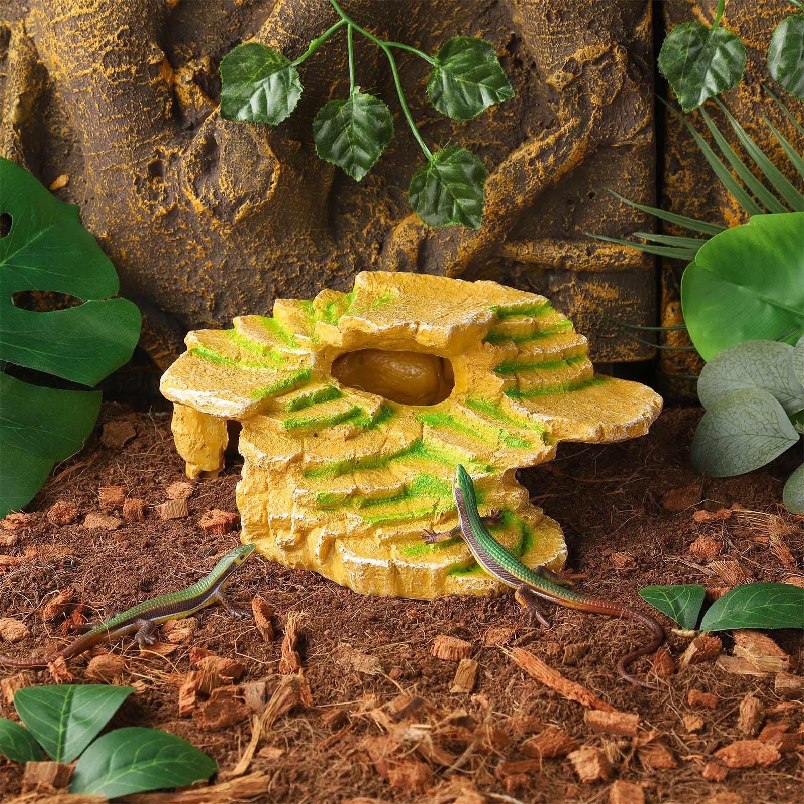 IBWell Bearded Dragon Hides and Caves Basking Rock Resin Hermit Crab Climbing Accessories for Habitat Yellow Aquarium Hiding Pla