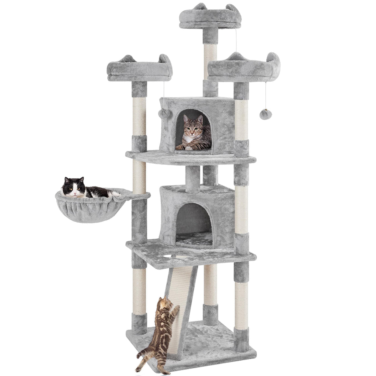 Yaheetech Large Cat Tree 76Inch, Multilevel Cat Tower With Perches Condos Scratching Posts For Indoor Cats, Light Gray