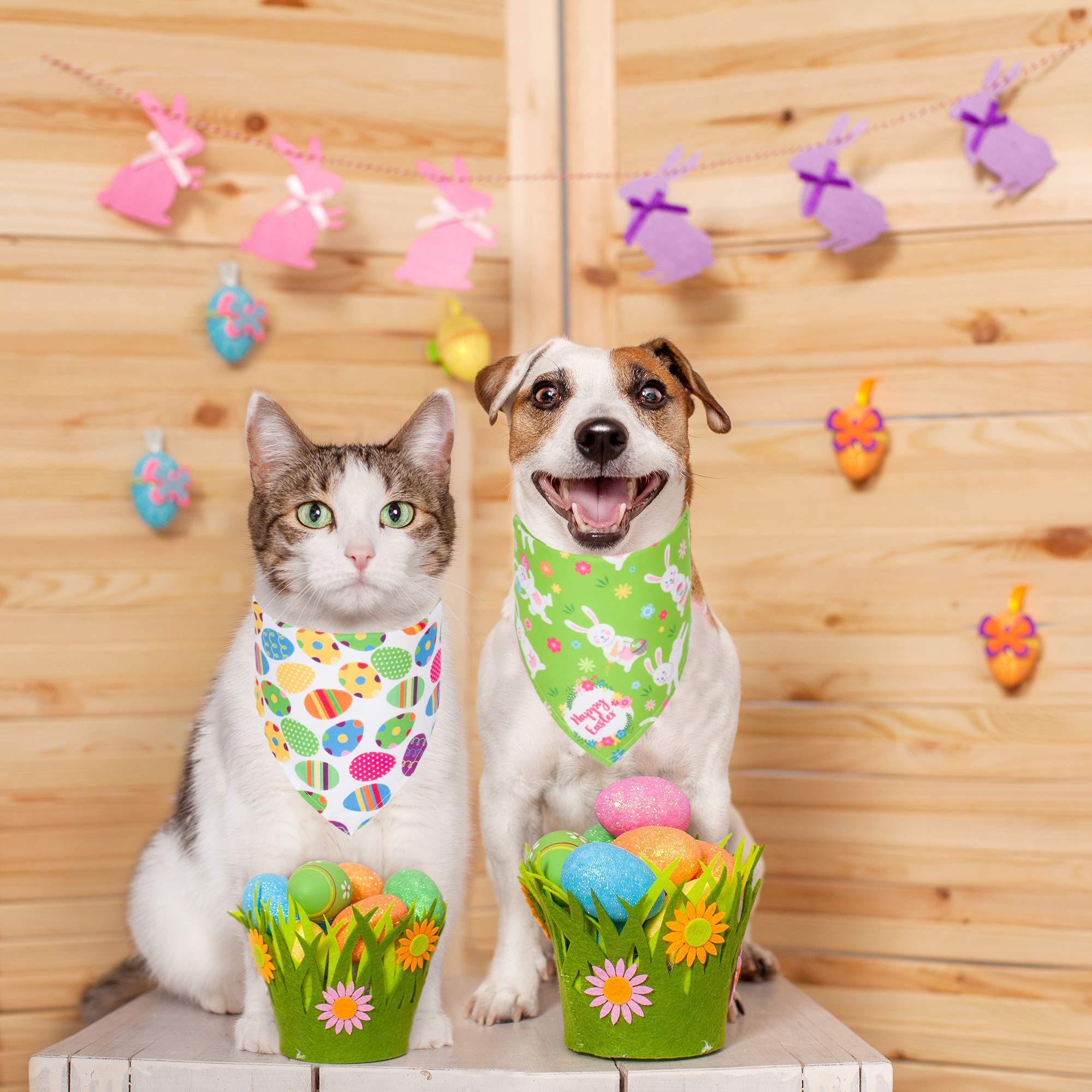 ADOGGYGO 4 Pack Easter Dog Bandana Triangle Dog Scarf Rabbit Easter Egg Pattern Pet Bandana for Small Dogs Pets (Small)