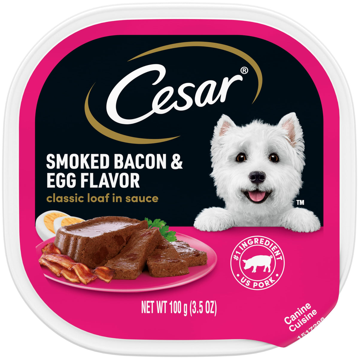 Cesar Adult Wet Dog Food Classic Loaf In Sauce Smoked Bacon & Egg Flavor, 3.5 Oz. Easy Peel Trays, Pack Of 24