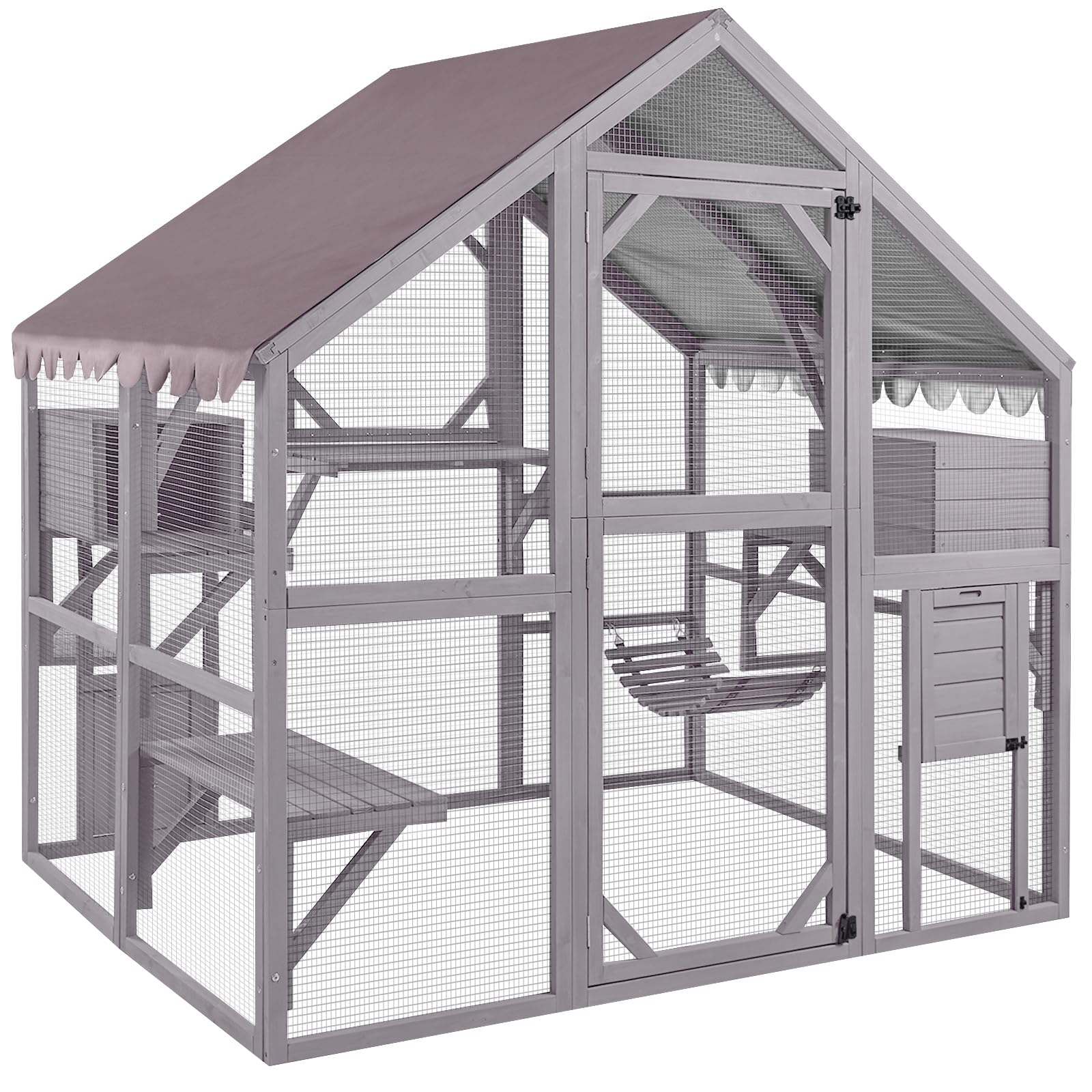 Aivituvin Catio Outdoor Cat Enclosure Large Cat Run With Bridges, Walks, Small Houses, Roof Cover 28.27 Ft