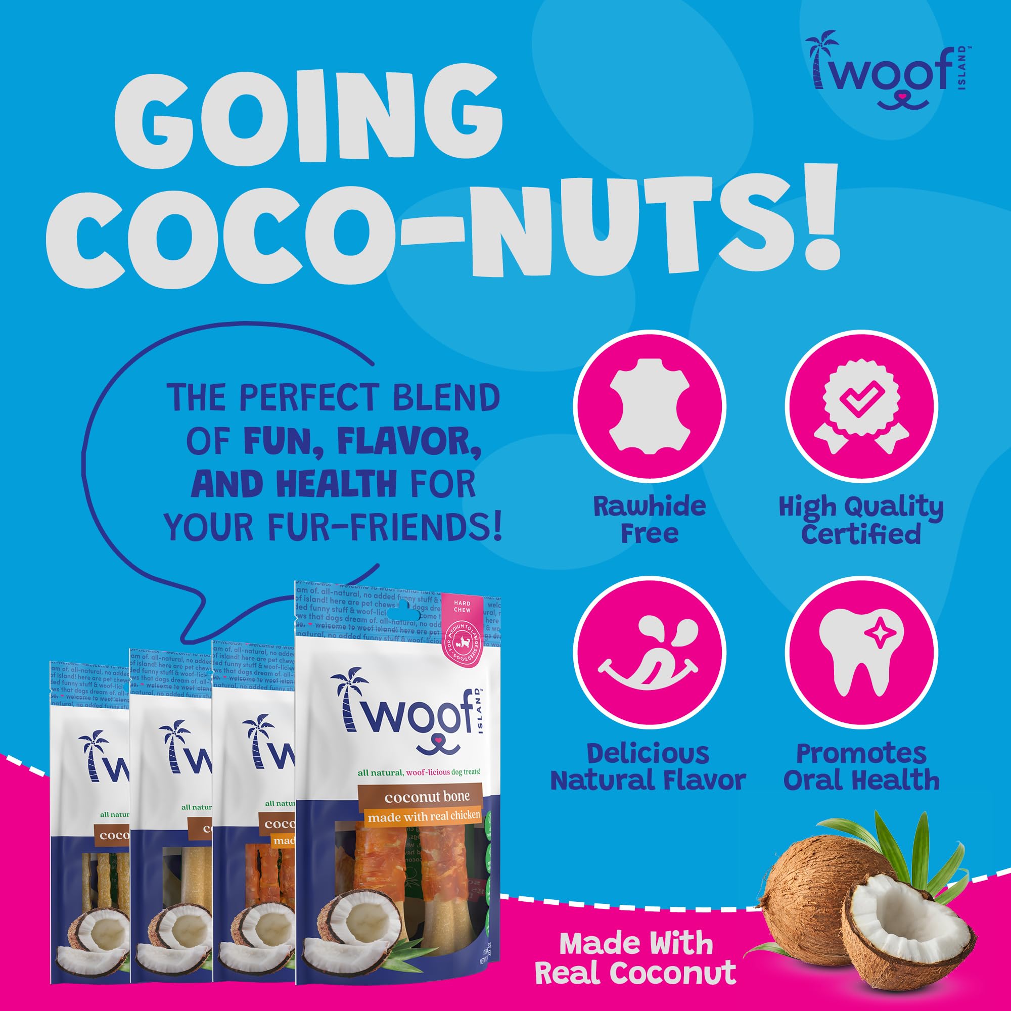 Woof Island Coconut Doggie Chews - Premium, All Natural Coconut Pet Treats - Healthy Puppy & Vitamin Rich Rawhide Free Chews