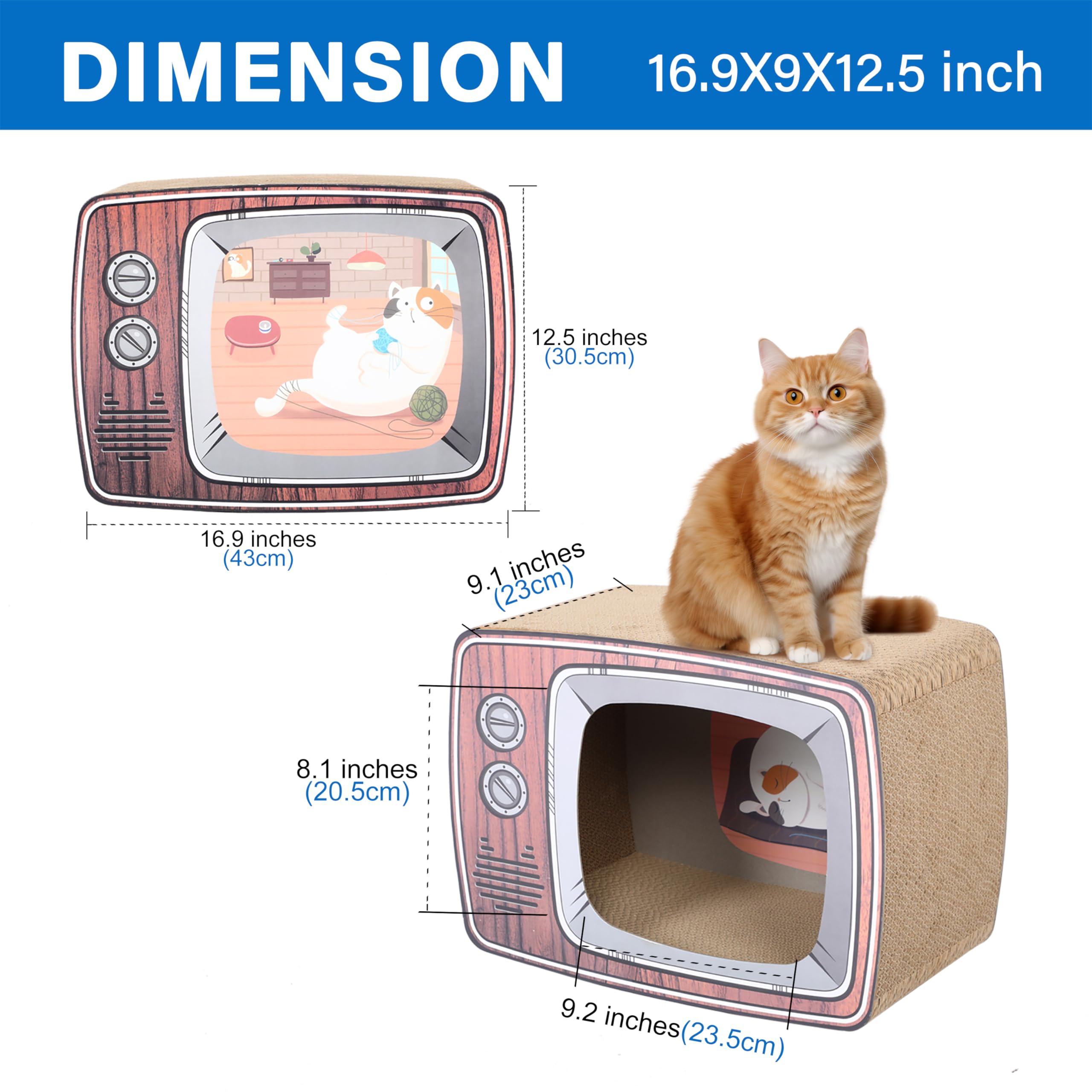 Fluffydream Tv Cat Scraper - Durable Cat Leisure Bed - Indoor Scraper And Play House - Corrugated Toy Cat Birthday - 16.9L*12.5W