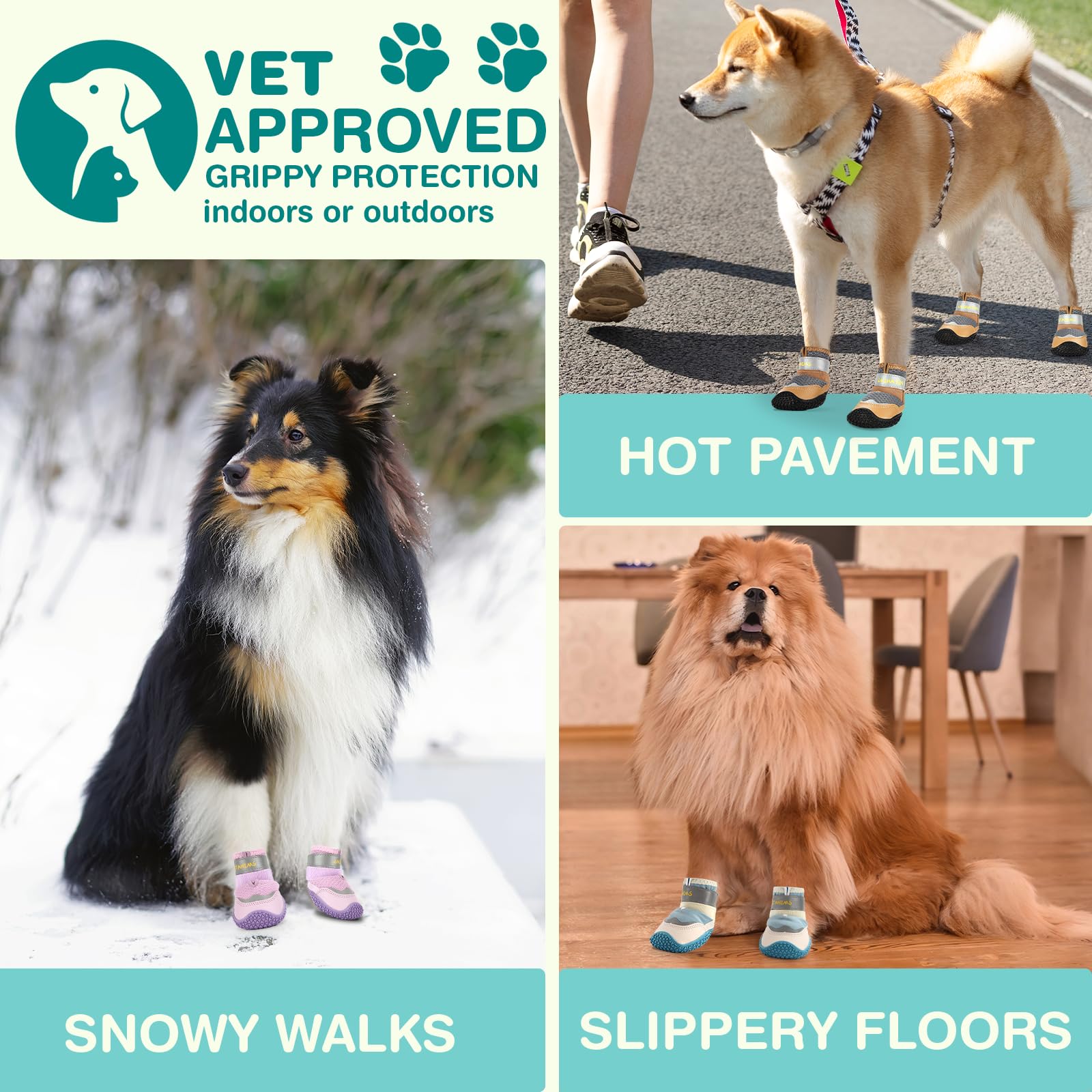 Petanims Dog Shoes For Large Dogs, Medium Dog Boots & Paw Protectors For Winter Snow, Breathable Dog Booties For Hot Pavement, H