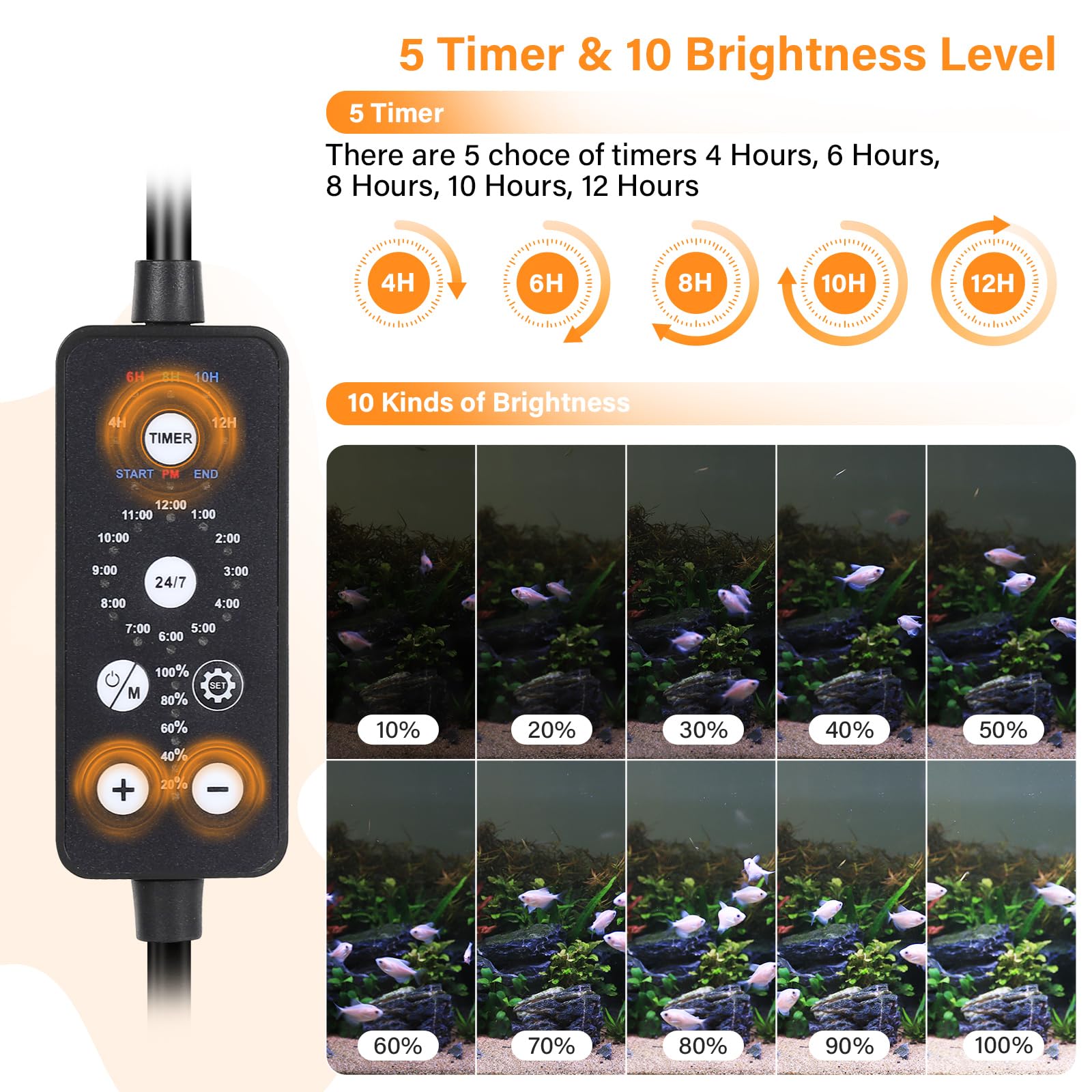 hygger Submersible LED Aquarium Light, 17W 19in 24/7 Mode Fish Tank Light with 5 Rows Beads, with Timer 9 Colors and Adjustable