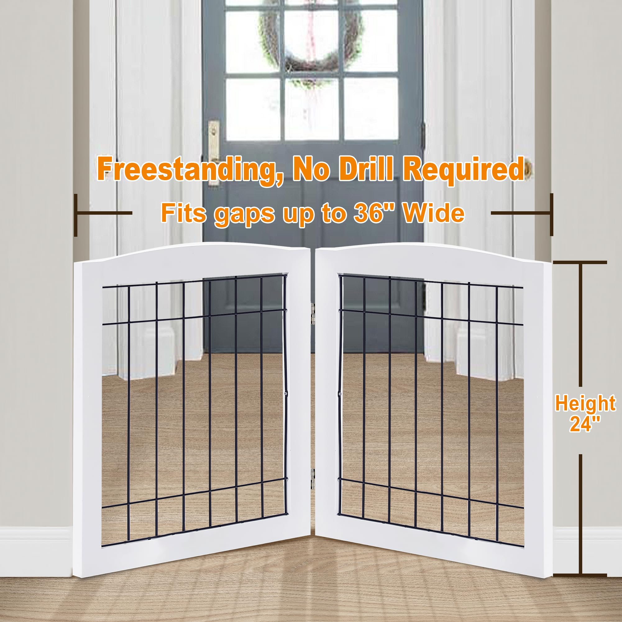 LZRS 2-Panel Freestanding Foldable Wood Dog Gate - Solid Wood & Steel Wire, Chew-Resistant Pet Barrier for Indoor Use, Ideal for