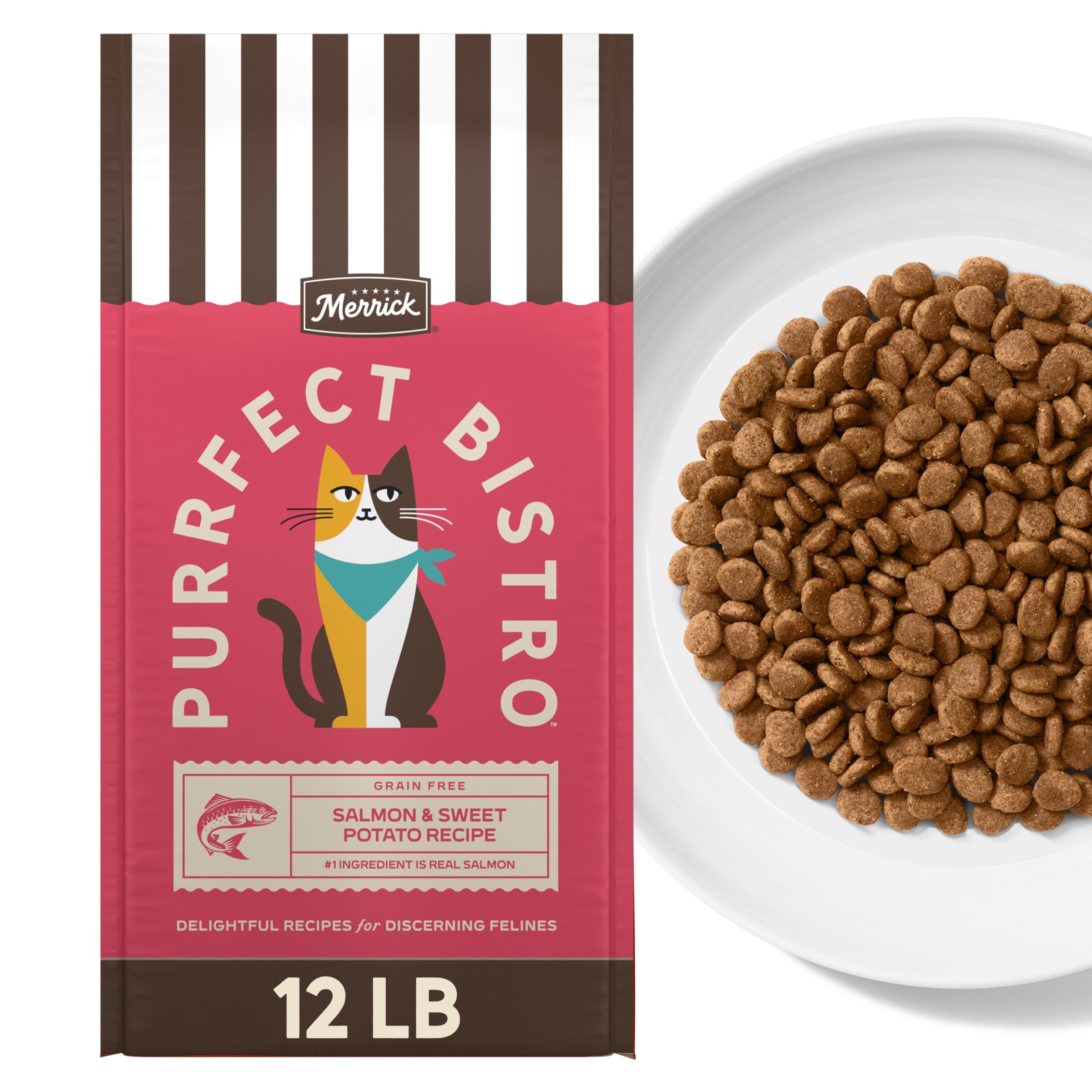 Merrick Purrfect Bistro  Grain Free  Salmon and Sweet Potato  Recipe  Natural  Dry Cat Food  for  Adult Cats, High Protein, Outd