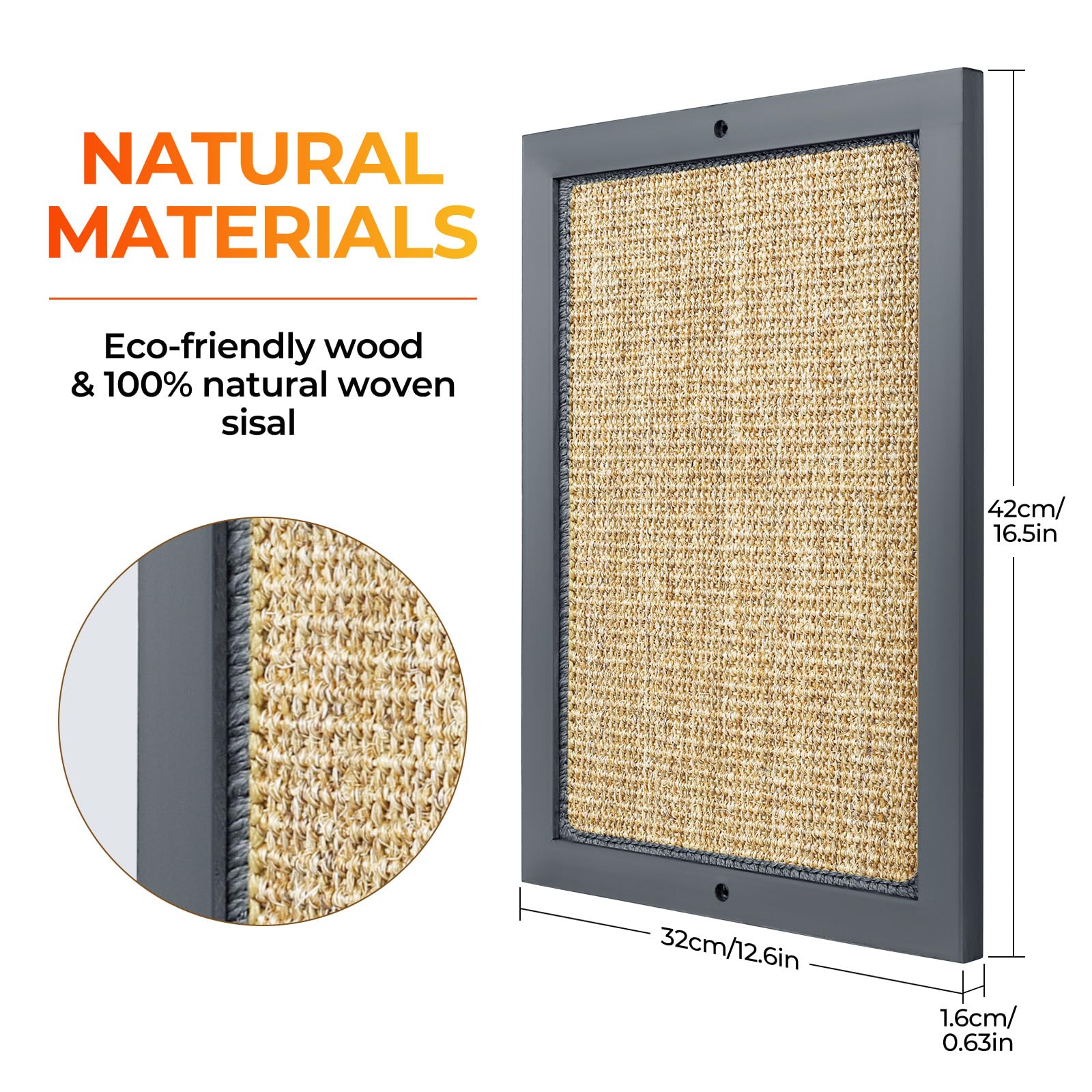 SolidChoice Cat Scratching Post, Natural Wooden Sisal Cat Wall Scratcher, Floor or Wall Mounted Vertical Cat Scratch Pad for Ind