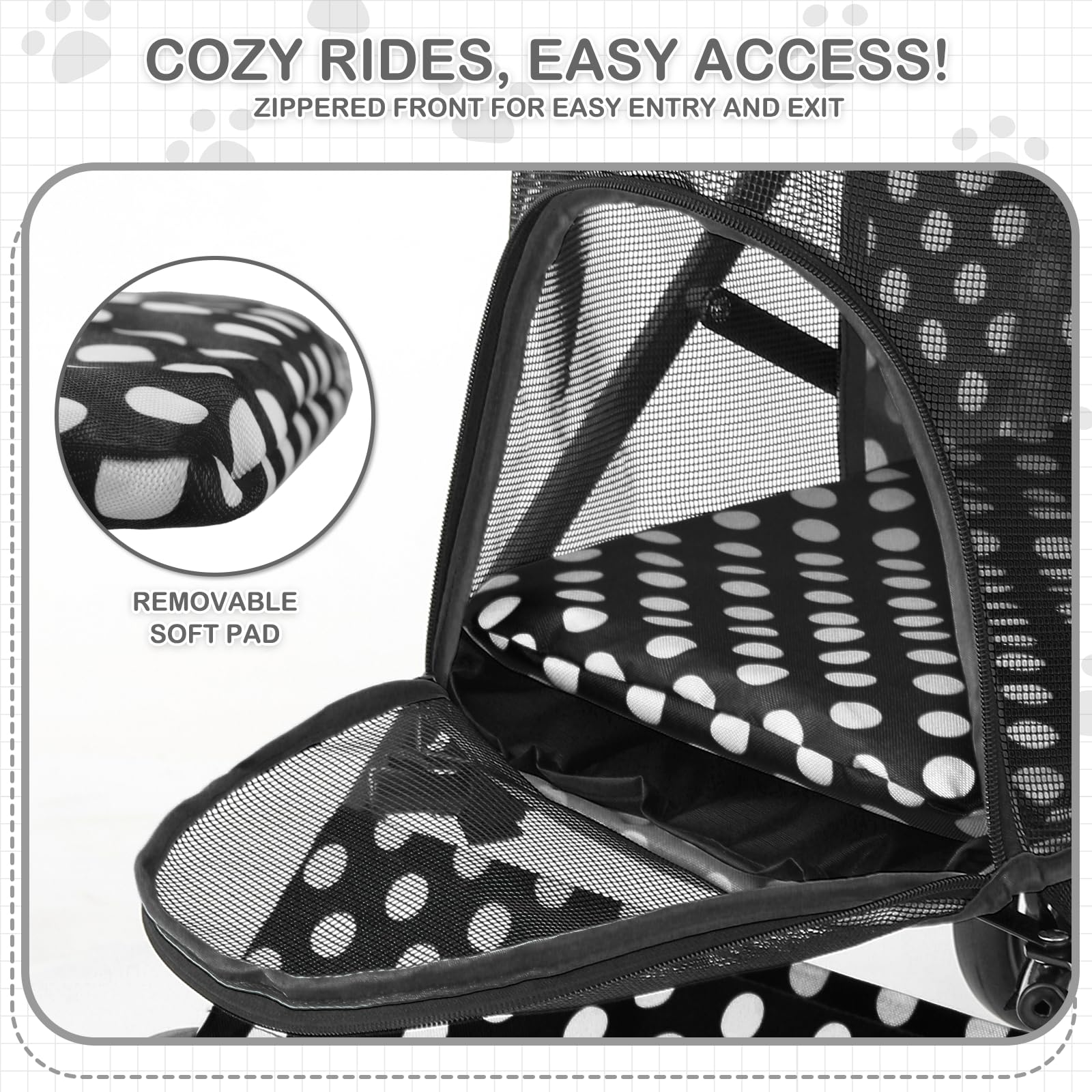 Polias Dog Stroller, 4 Wheels Pet Stroller For Cats With Storage Bag & Visible Mesh, Easy-Fold Umbrella Shaped Cat Stroller And