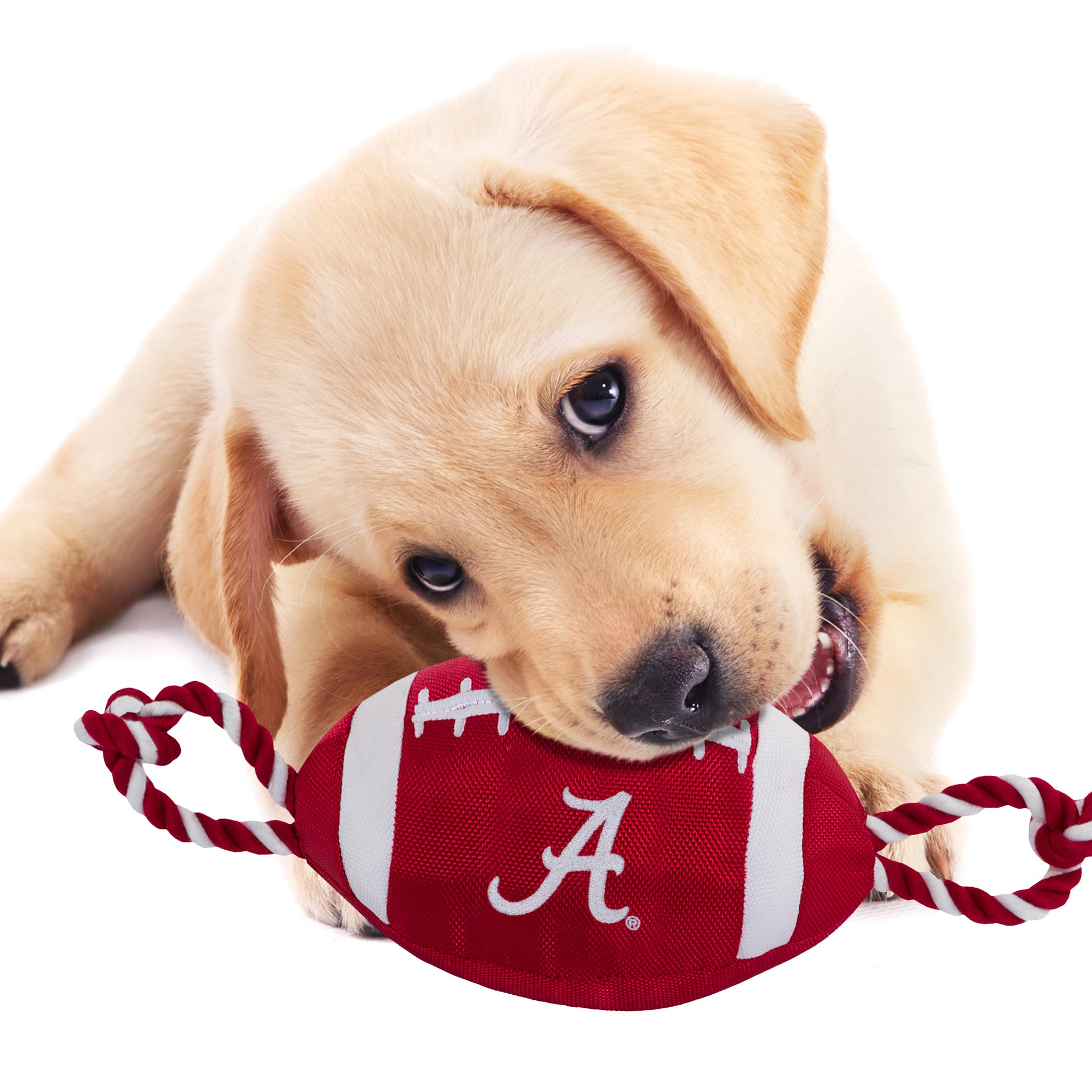 Pets First NCAA Alabama Crimson Tide Football Dog Toy, Tough Quality Nylon Materials, Strong Pull Ropes, Inner Squeaker, Collegi