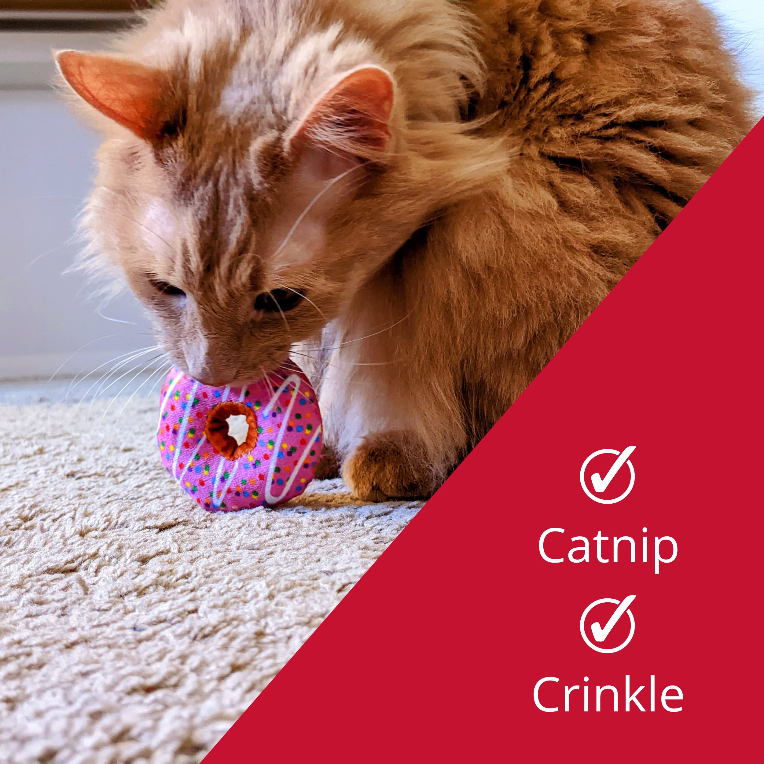 Huxley & Kent Plush Cat Toy - Strawberry Donut - Strong Catnip Filled - Plush Interactive Kitten And Cat Toy With Catnip And Cri