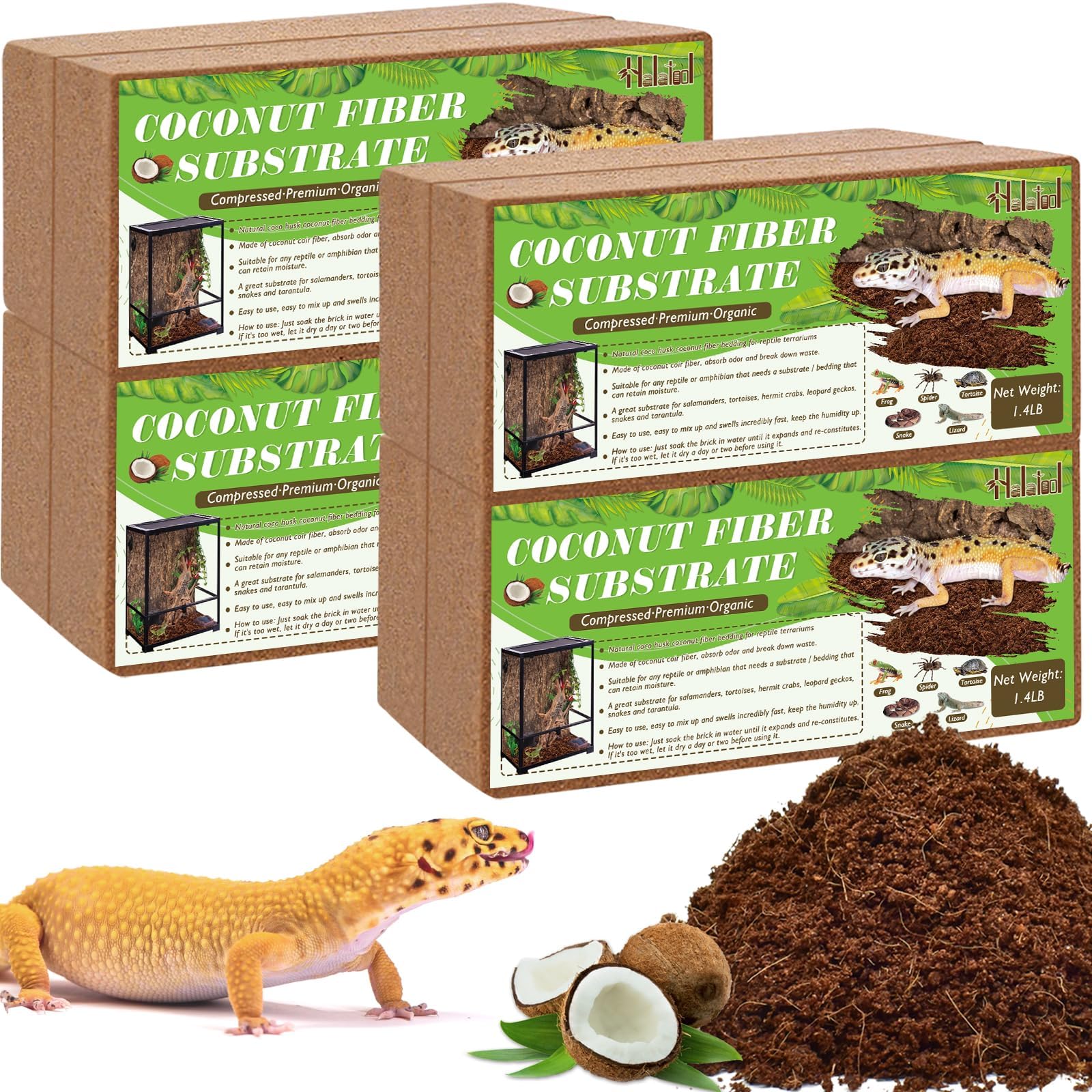 Halatool 8Pack Compressed Coconut Fiber Substrate for Reptile Natural Premium Coconut Husk Substrate Terrarium Bedding for Torto