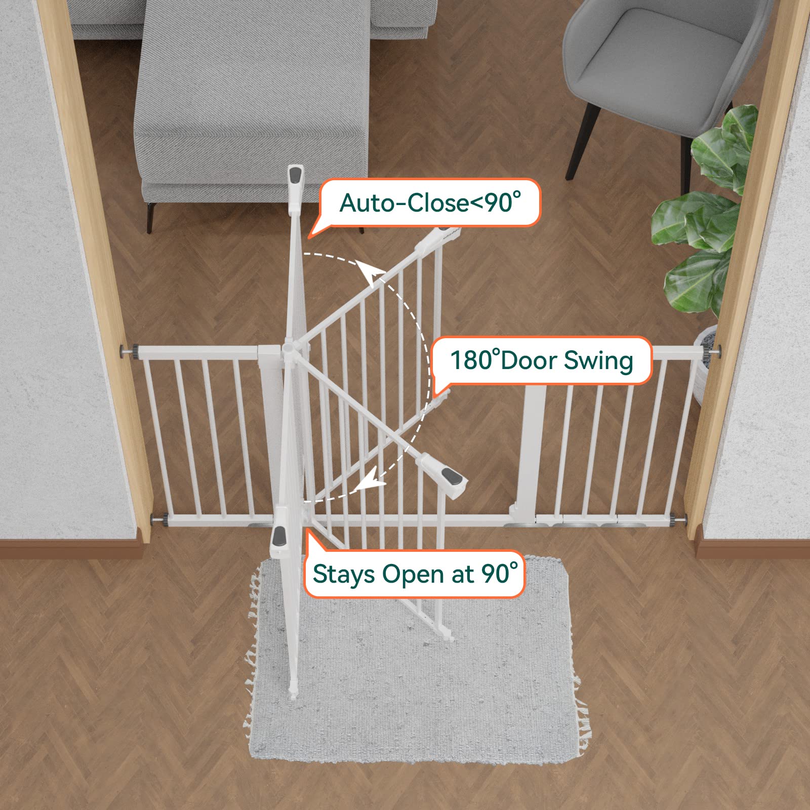 BABELIO 29-55 Inch Extra Wide Baby/Dog Gate, PressGuard P7, Metal Auto Close, Pressure Mounted Pet Door for Doorways, NO Need To
