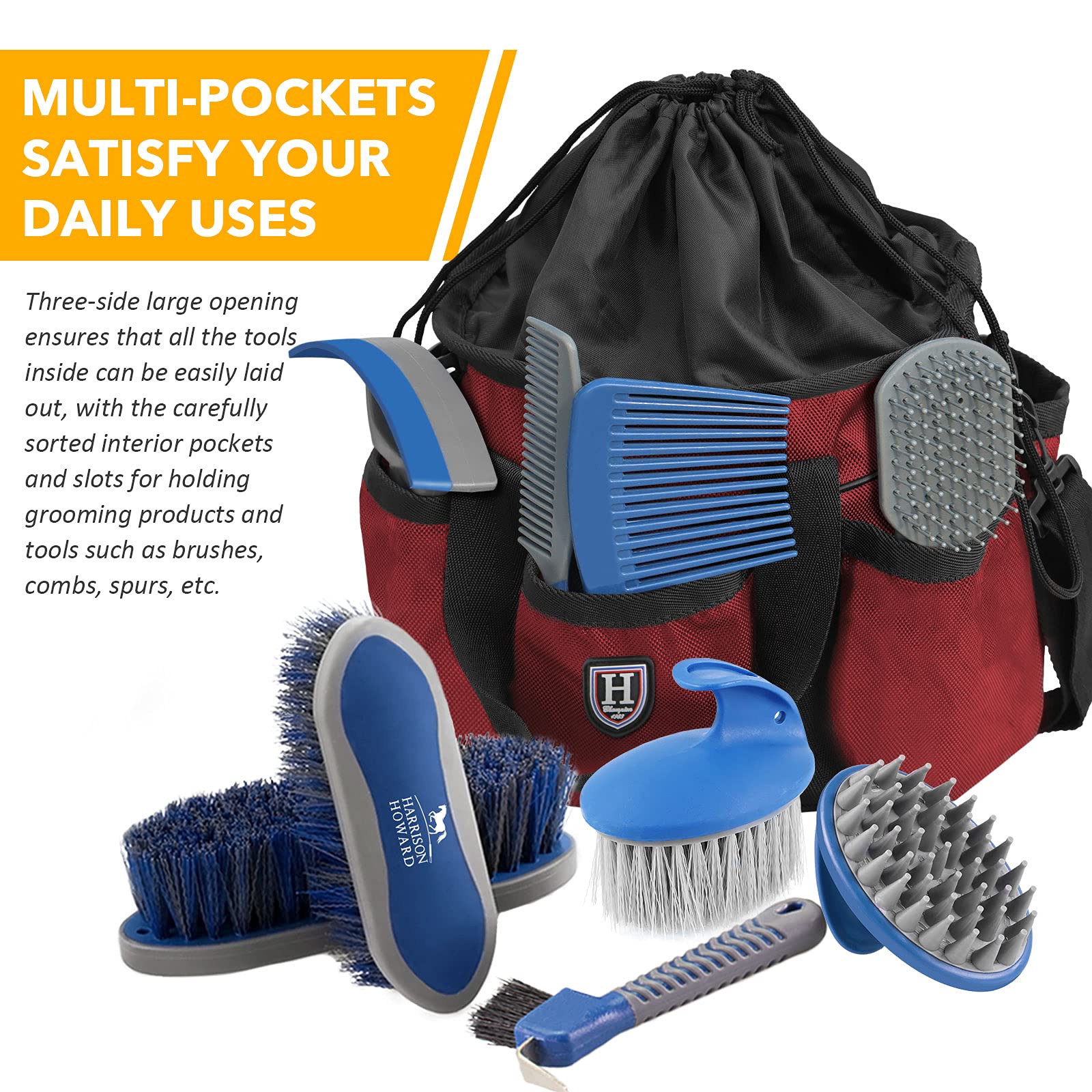 Harrison Howard Premium Multipurpose Durable Horse Grooming Organizer Bag Cleaning Supply Tote Bag-Ruby Red