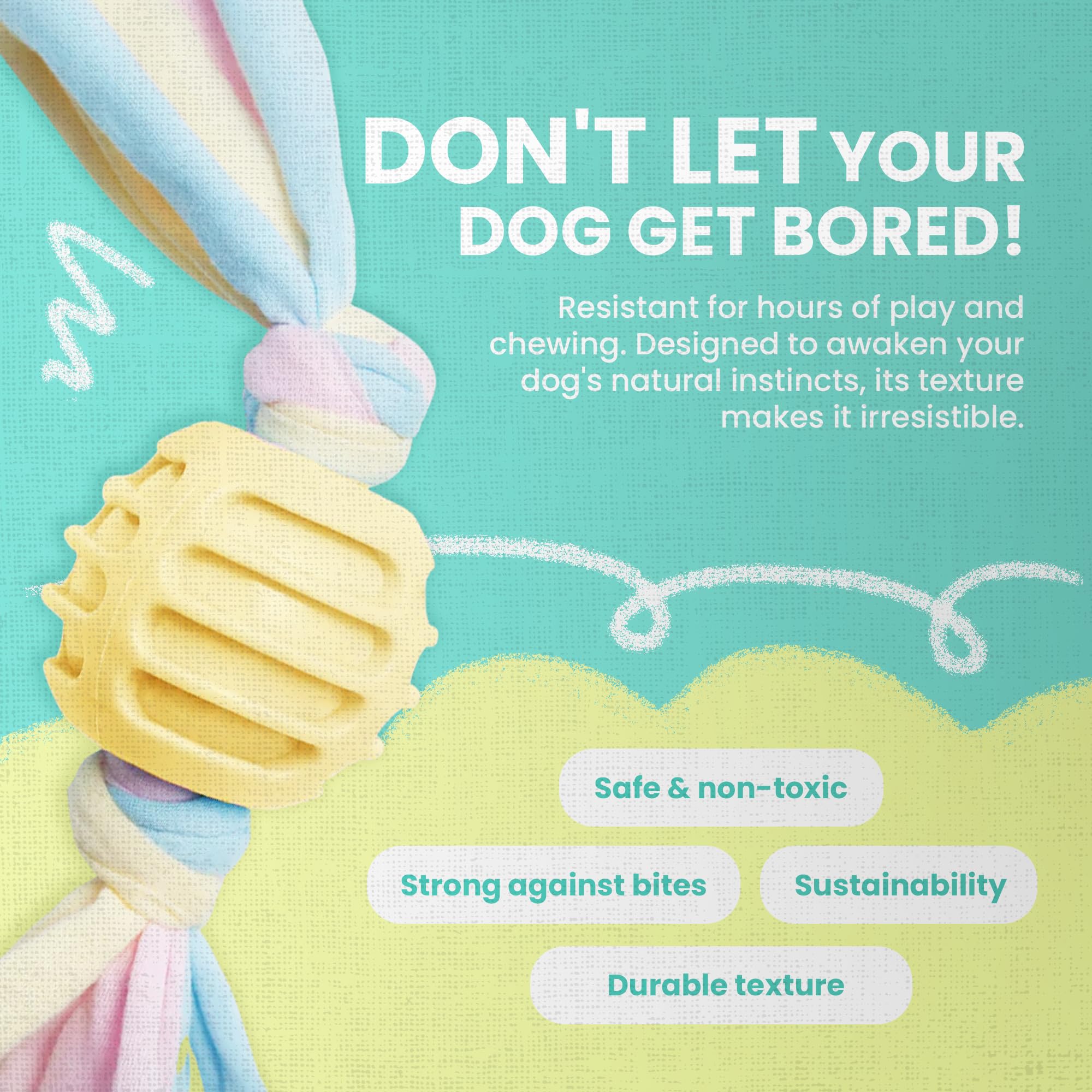 Snugarooz Snuggle Ball Yellow Dog Toy ?Eco-Friendly Tpr With Braided Cotton Rope - Aids Dental Health - Durable For Chewing & Fetch Play