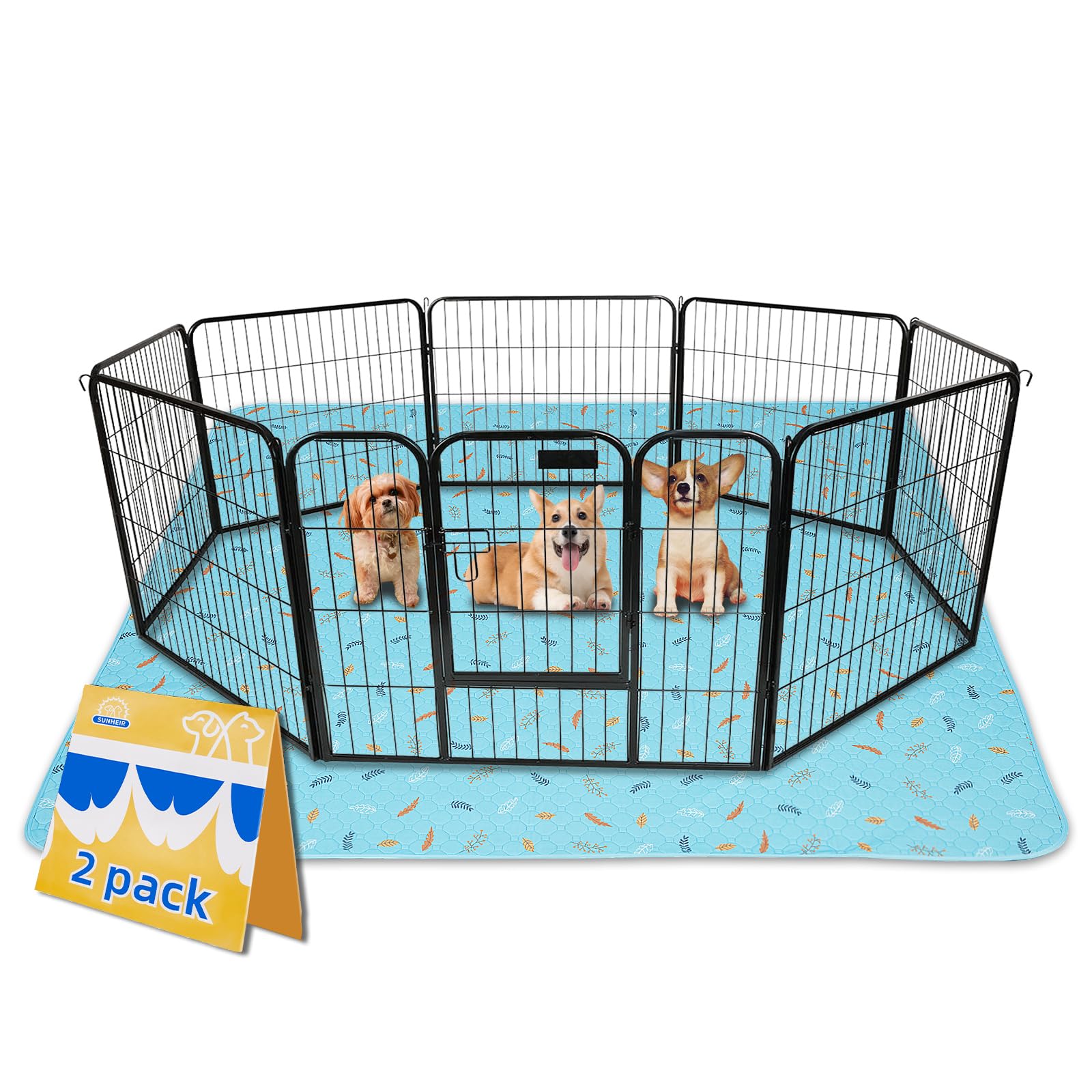 Sunheir Washable Pee Pads For Dogs Large 48' X 48' 2-Pack Reusable Puppy Pads Pet Training Pads, Absorb Dog Mats, Whelping Pad, Non-Slip Protects Against Urine Leakage (Leaves - Sky Blue, 48X48)
