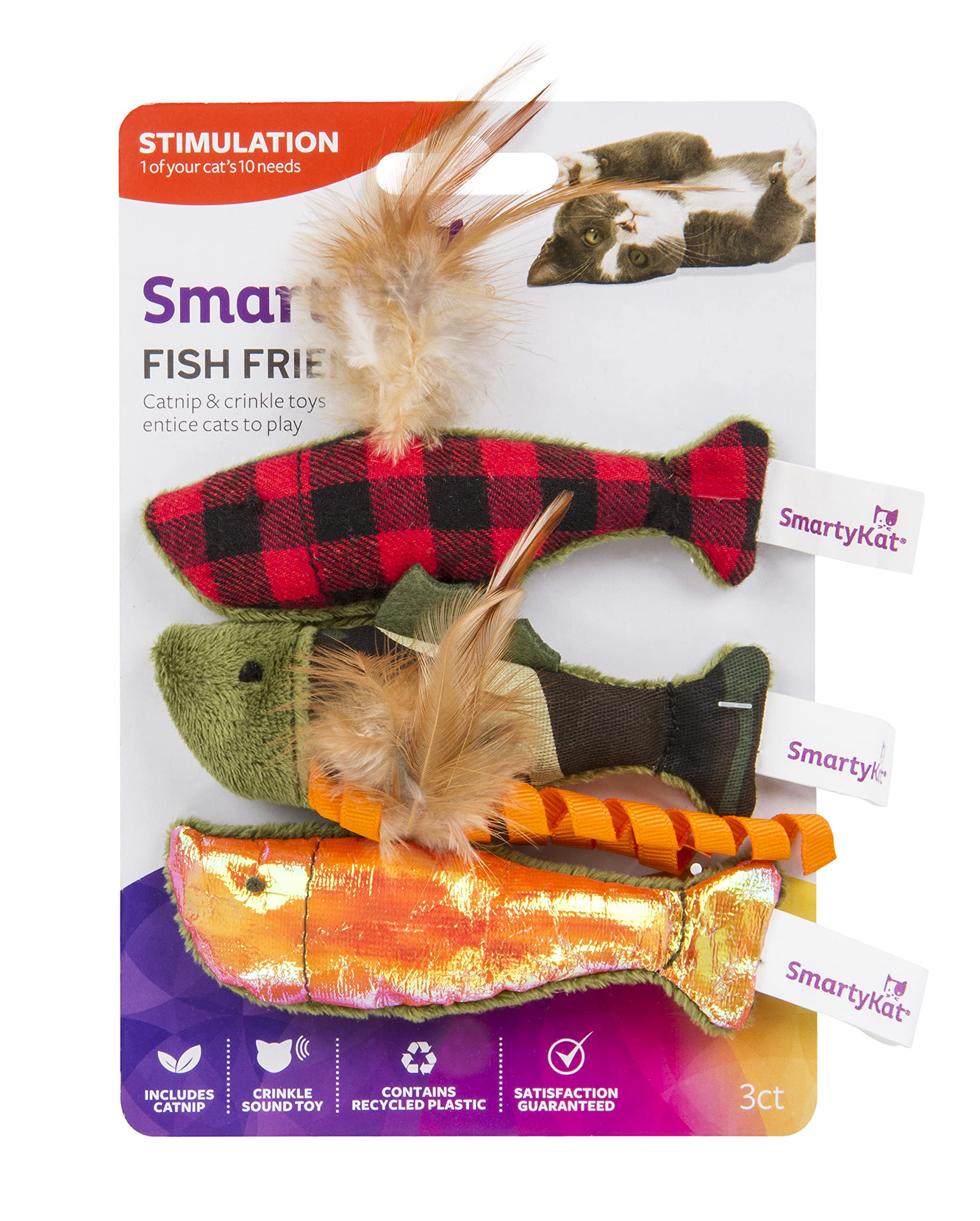 Smartykat (3 Count Fish Friends Crinkle Catnip Cat Toys - Multi Color, 3 Count