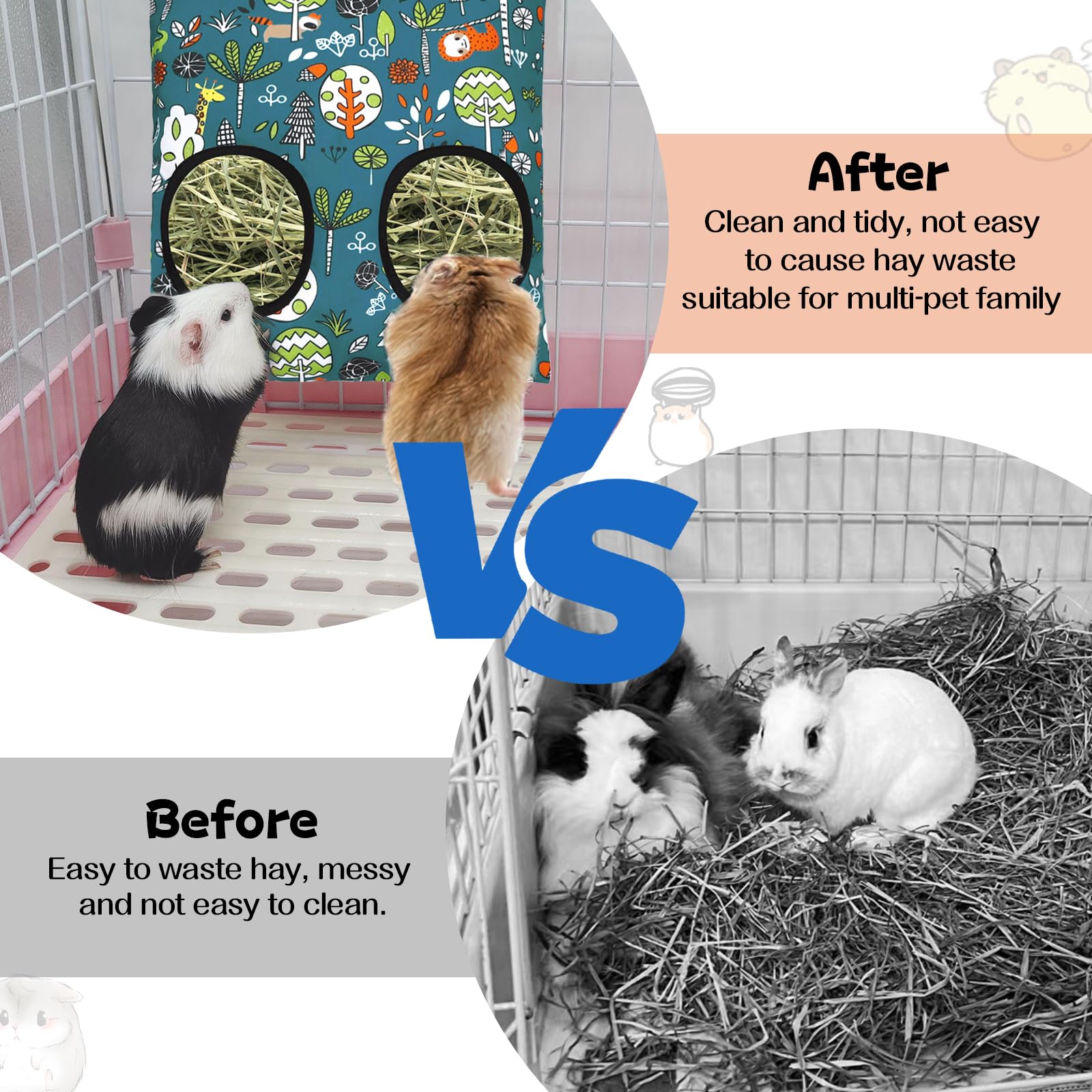 3 Pcs Rabbit Hay Feeder Bag, 2-Hole Hanging Hay Feeder Guinea Pig Hay Bags Washable Bunny Hay Bag for Rabbits Chinchillas Hamste