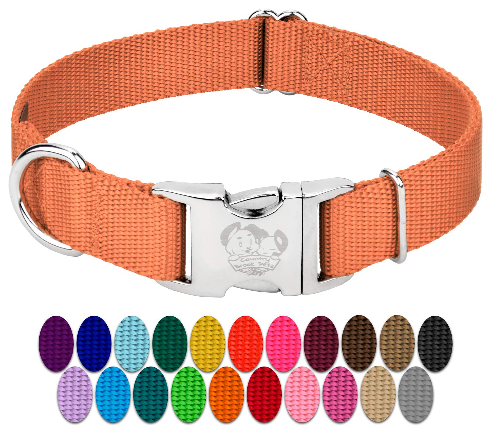 Country Brook Design - Vibrant 30+ Color Selection - Premium Nylon Dog Collar With Metal Buckle (Large, 1 Inch, Coral)