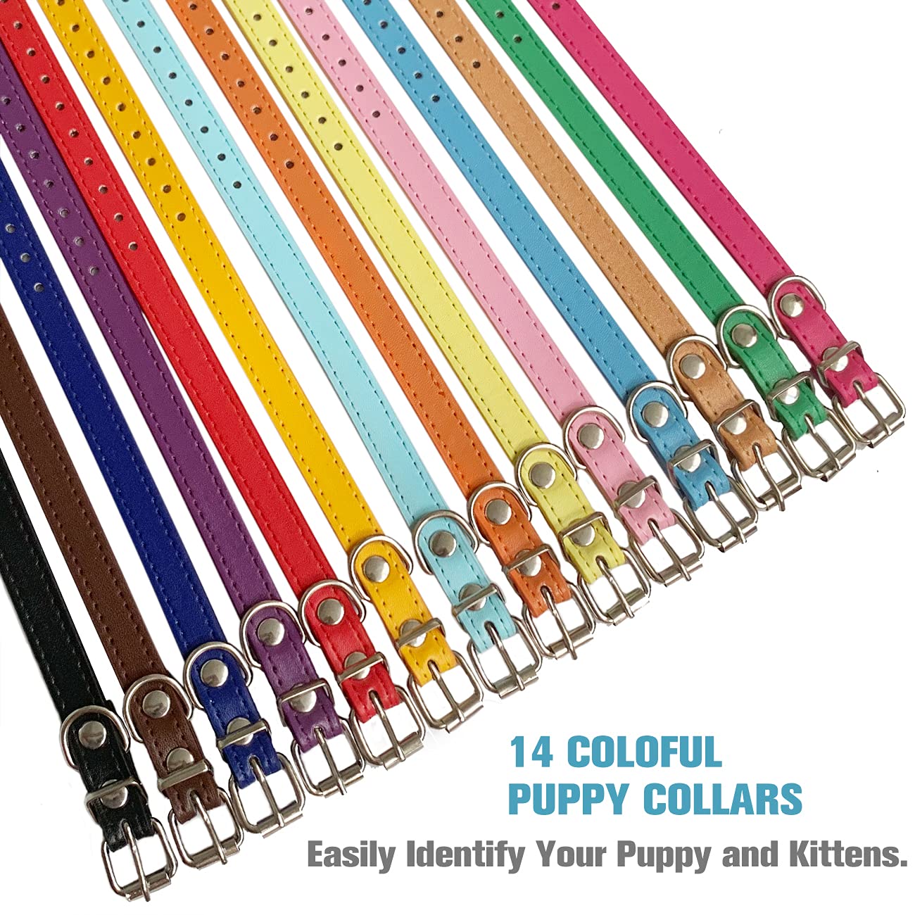 Puppy Collars For Litter - 12 Color Adjustable Id Collar Identification Leather Small Dog Collars For Puppy Medium Large Breed D