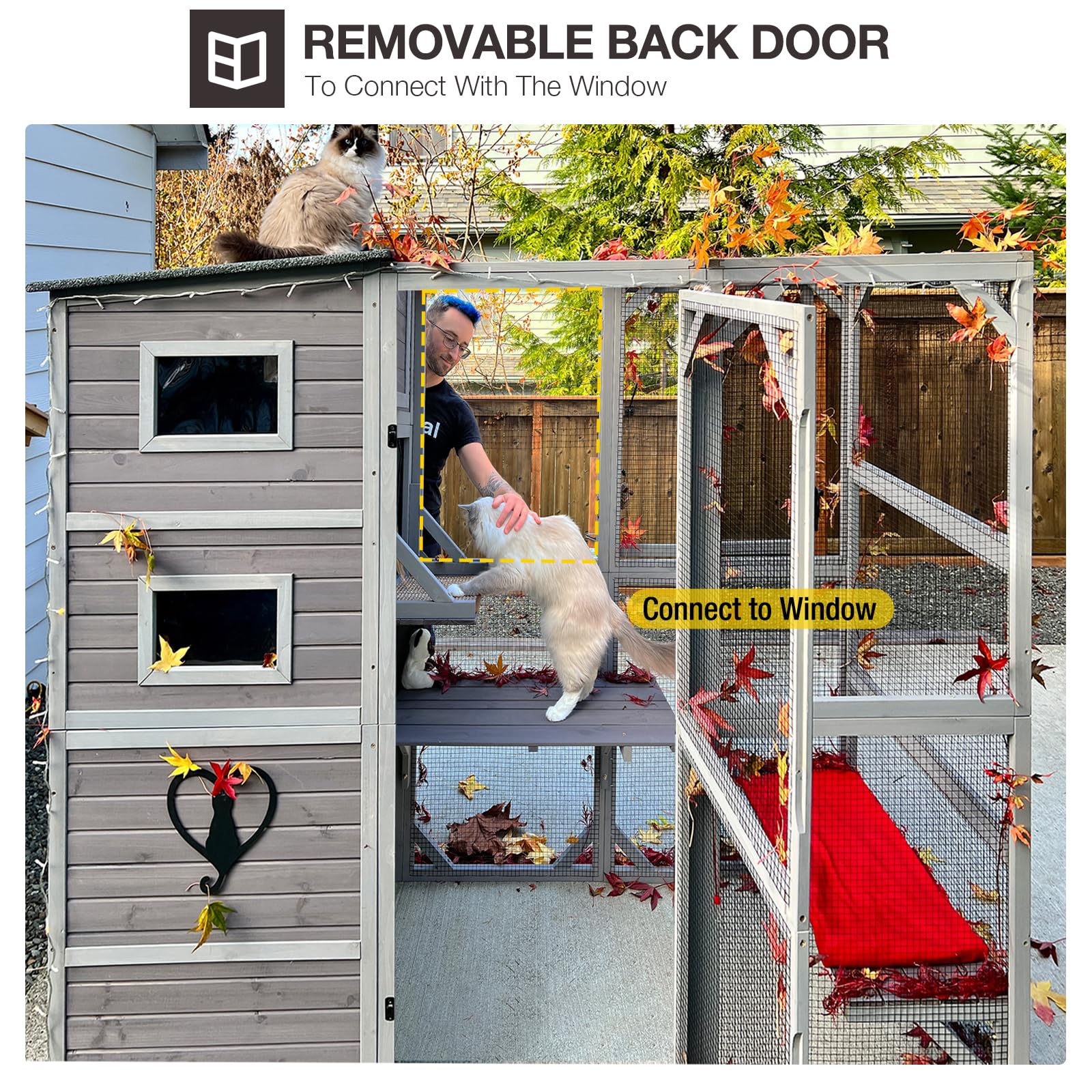 Medehoo Catio Outdoor Cat Enclosure For Multiple Cats Weatherproof Large Cat House With 4 Levels, 3 Resting Rooms, 3 Platforms,7