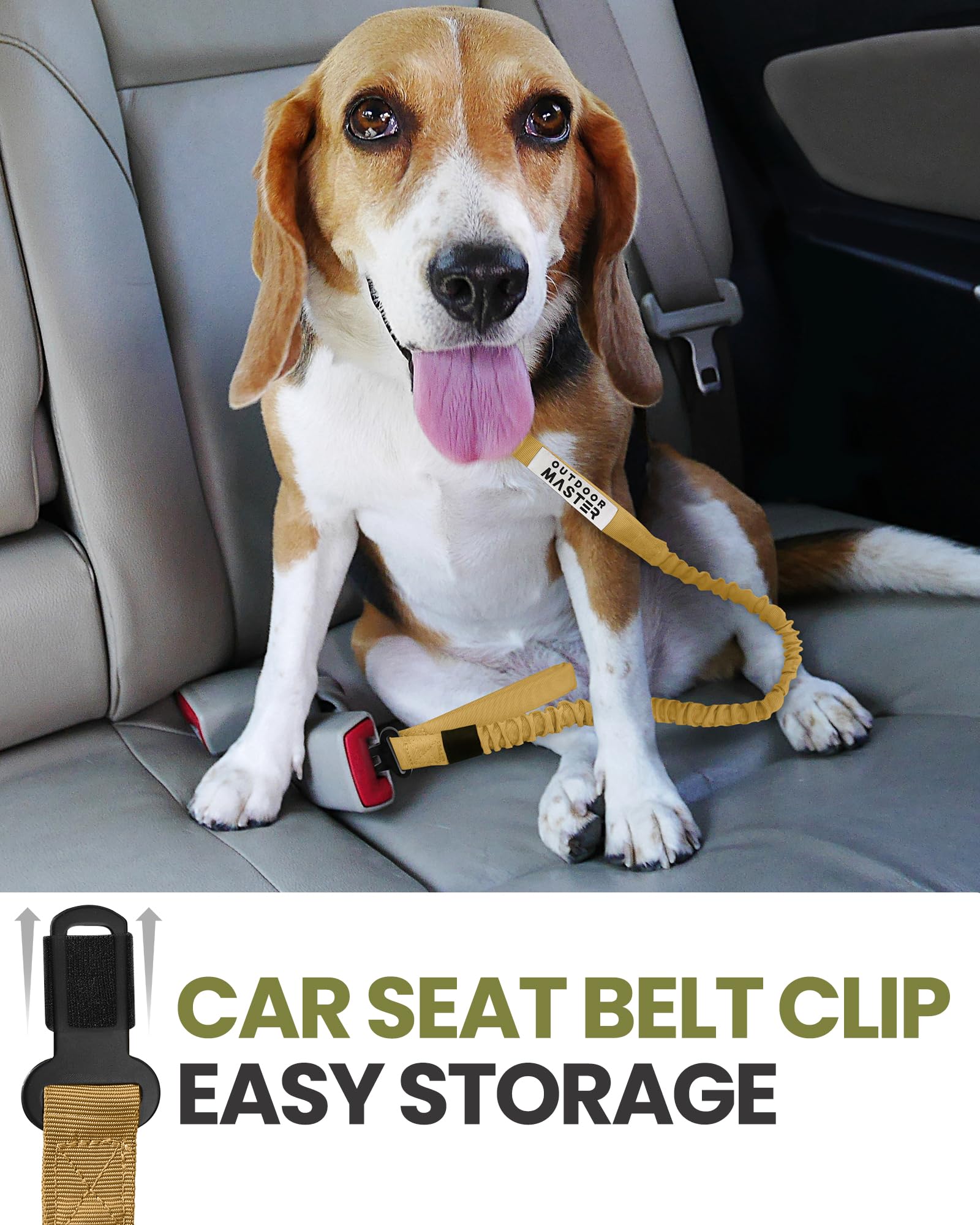 Outdoormaster Bungee Dog Leash, Heavy Duty Dog Leash With Shock Absorption, 2 Padded Handles Training Leash,1 Seat Belt Clip, Im