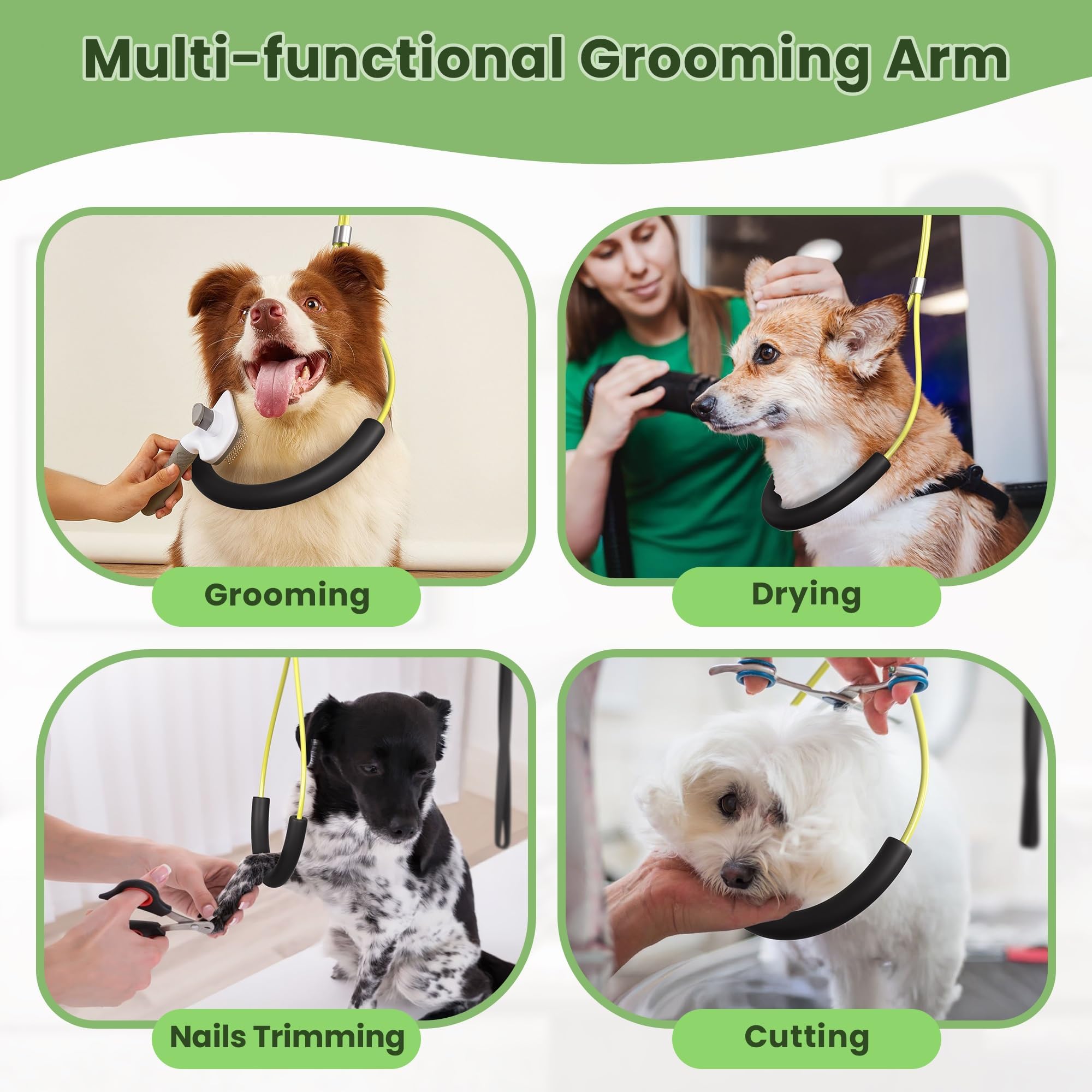 Adjustable Dog Grooming Arm with Clamps: 42 '' Height-Adjustable Pet Grooming Stand with Hammock and No-Sit Haunch Holders, Idea