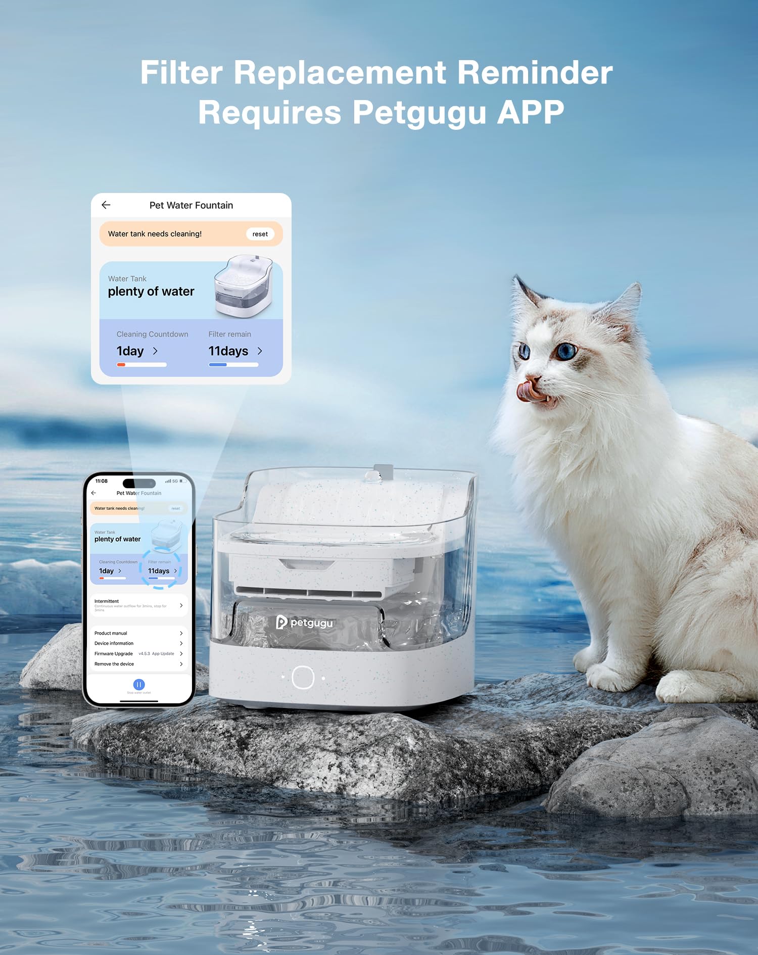 PETGUGU Cat Water Fountain Replacement Filter Set, KDF Material, PF1/PF1L Model, 1 Pack, White
