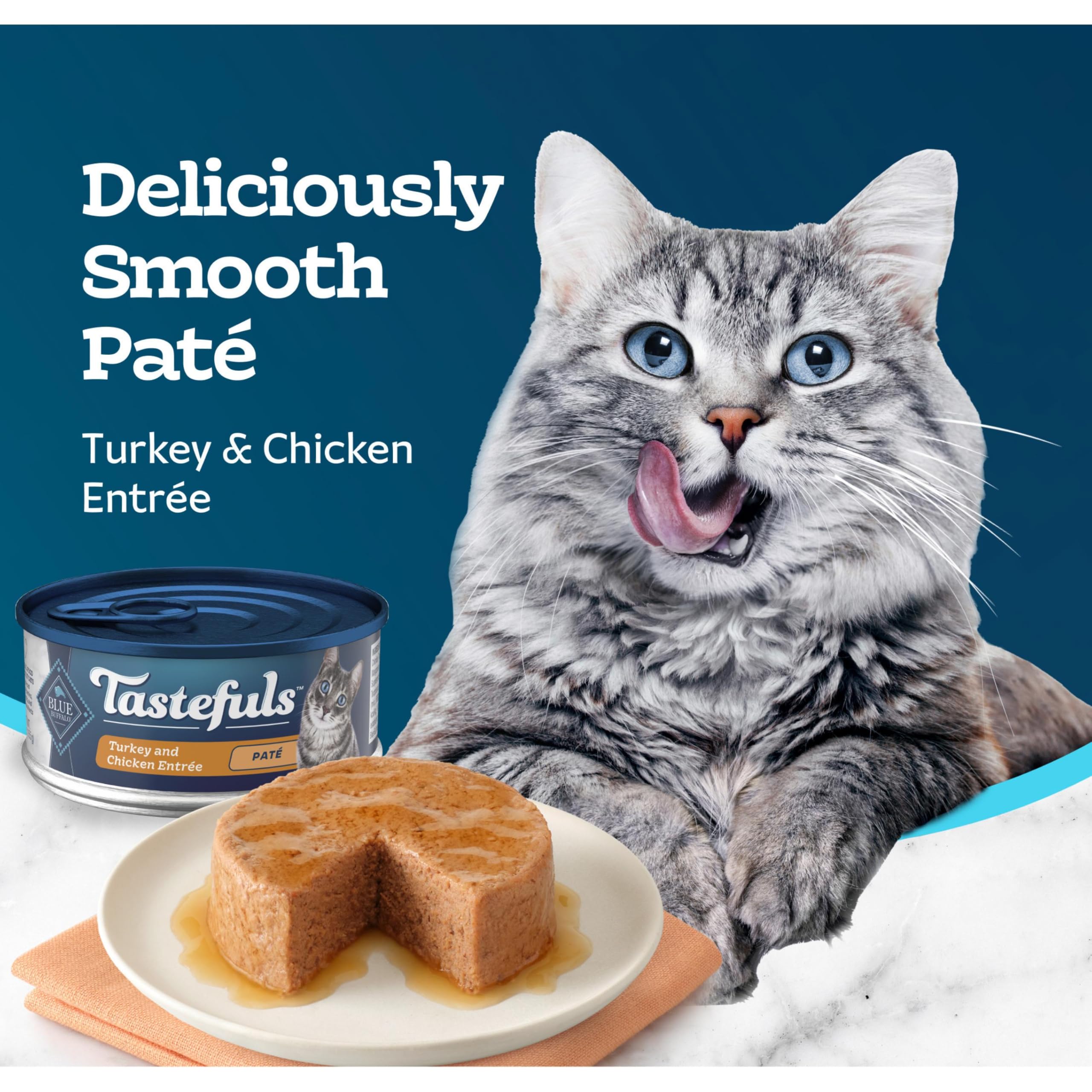Blue Buffalo Tastefuls Wet Cat Food Pat  , Made with Natural Ingredients, Turkey and Chicken Entr  e, 5.5-oz Cans (24 Count)