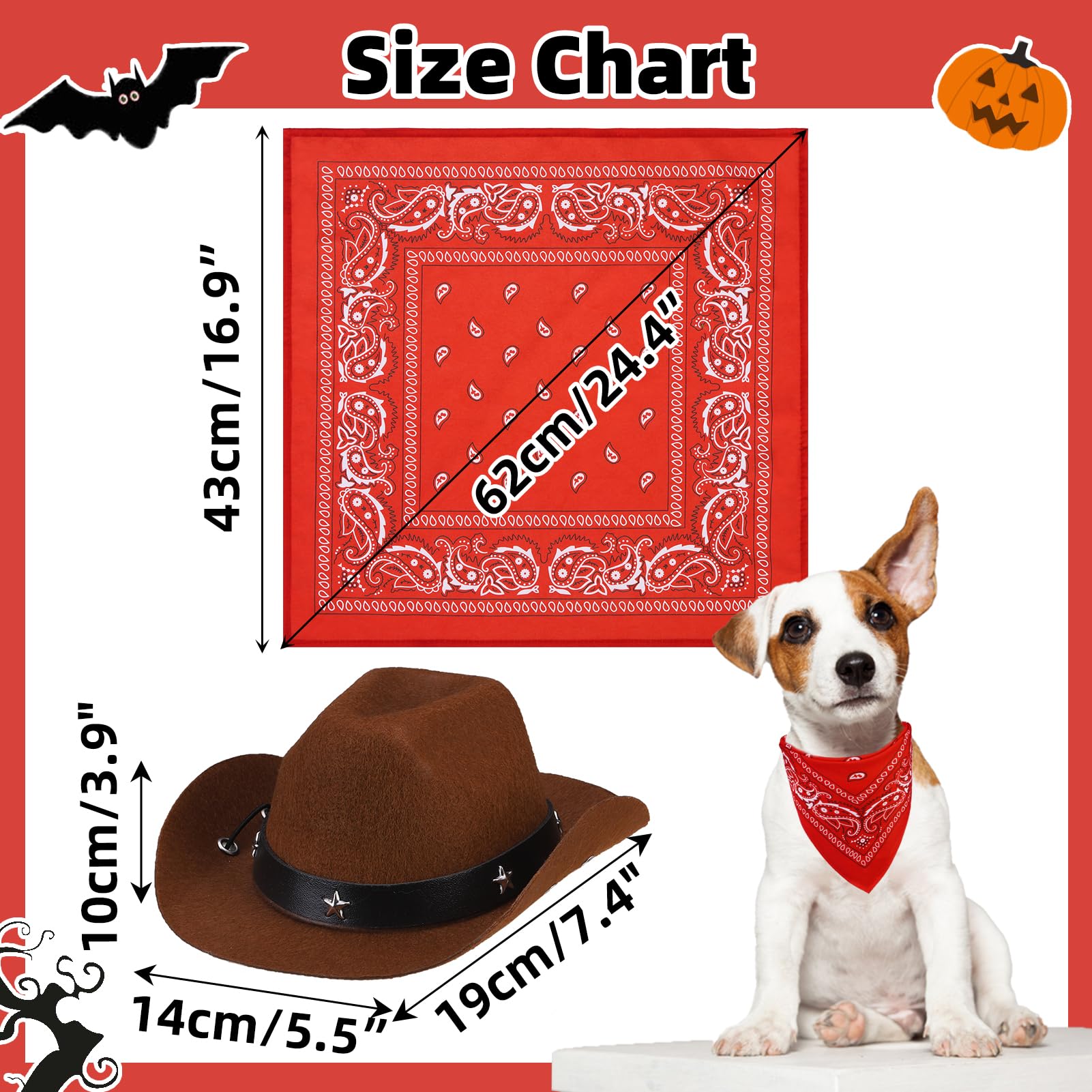 Pupteck Paisley Dog Bandana Outfit Scarf With Cute Doggy Cowboy Hat, Halloween Costume Decorations Supplies For Small Medium Lar