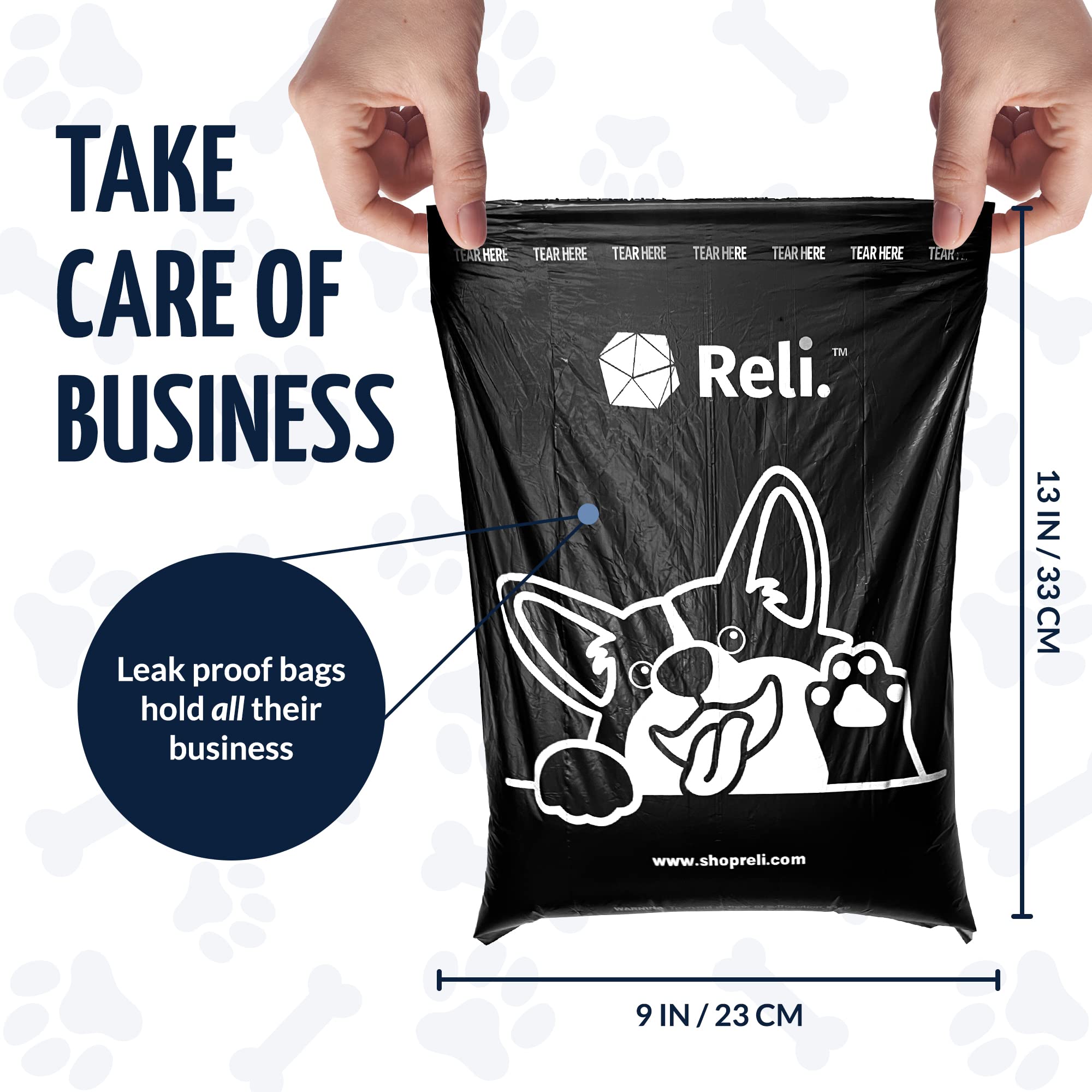 Reli. Dog Poop Bags w/Holder (360 Pack - 24 Rolls) | Leash Clip Dispenser | 9x13'' Large Dog Bag for Poop | Black Pet Waste Carr