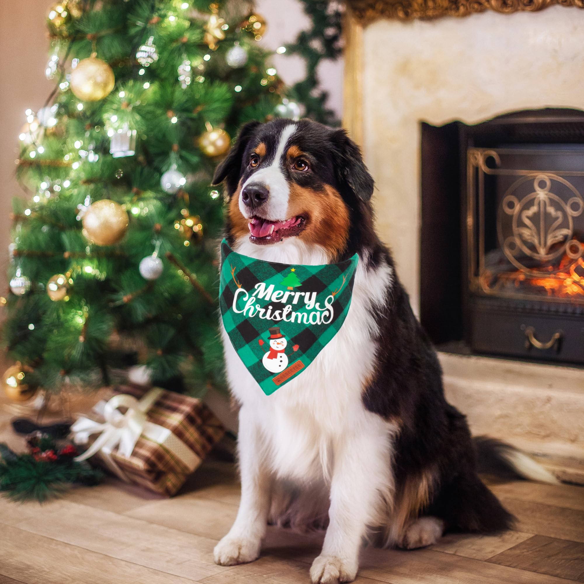 Adoggygo 2 Pack Dog Bandana Christmas Classic Plaid Pet Scarf Triangle Bibs Kerchief Merry Christmas Santa Snowman Print Pet Bandana For Large X-Large Dogs Pets (Christmas-1, X-Large)